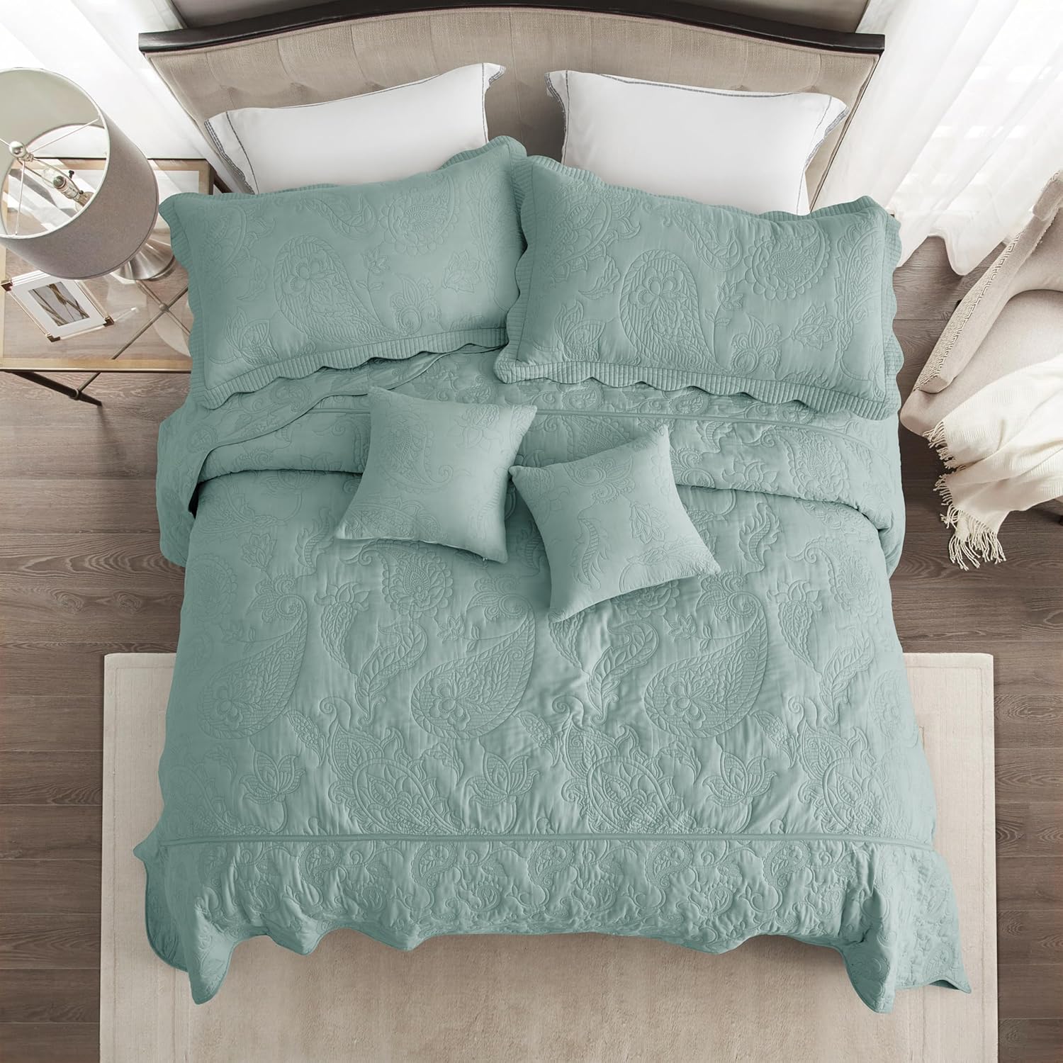 HZ & HY Colcha extragrande King de 138 x 122 pulgadas, extra ancha, juego de ropa de cama acolchado, edredón ligero y delgado, reversible, lujoso, 5