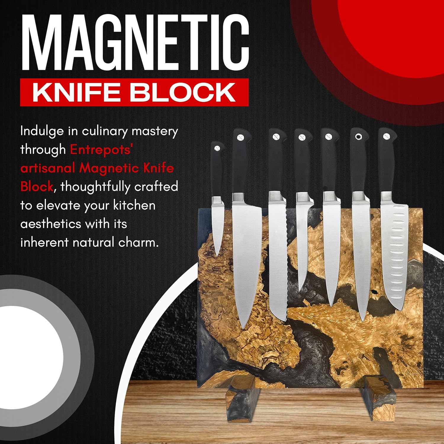 Bloque magnético para cuchillos sin cuchillos, soporte magnético para cuchillos, bloque magnético de cuchillos para encimera de cocina, soporte