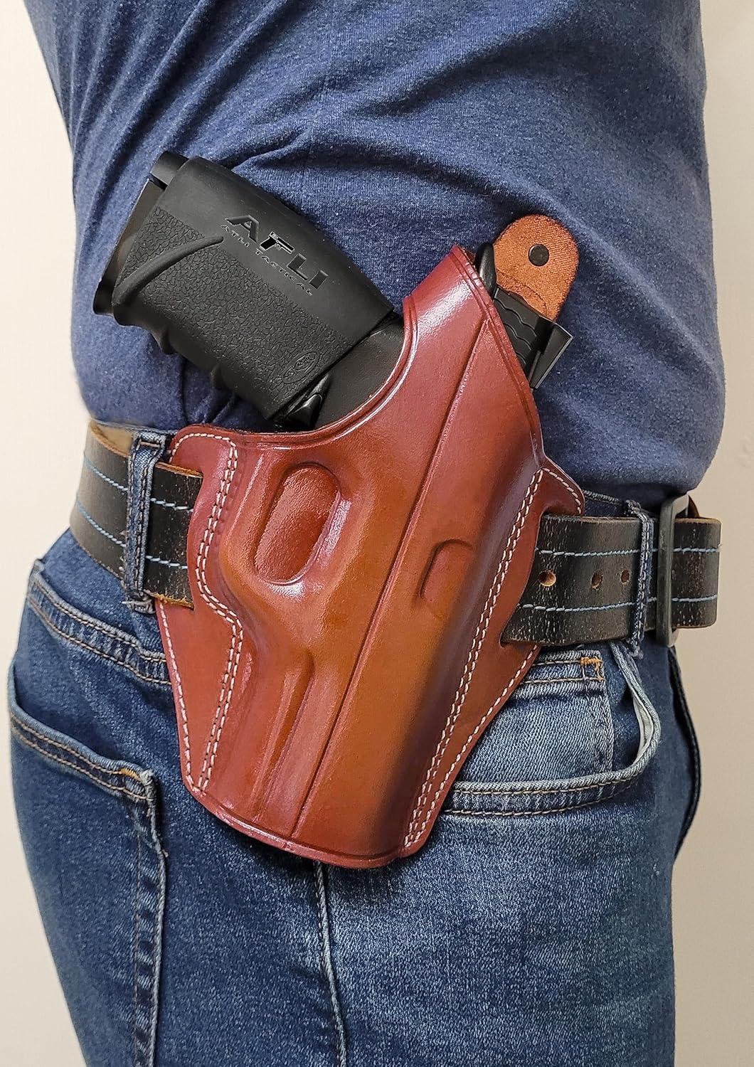 OWB – Funda para pistola de cuero, para Glock 17, 19, 31, 32, 38, 44, Canik TP9, M, P, 2.0, Sig, P220, 225, 365XL, 322, Springfield, XD, Walther,