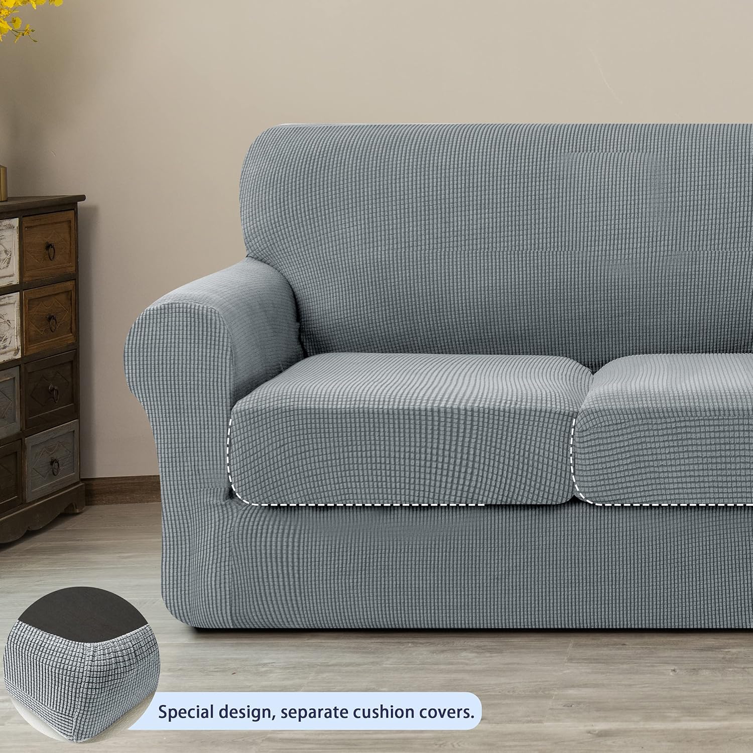 SUBRTEX Funda para sofá con cojín separado, funda de sofá de 1 plaza, 3 plazas, protector de muebles para niños y mascotas (pequeño y grande, gris