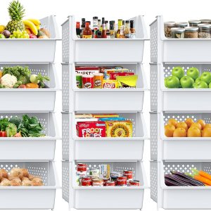 Skywin Contenedores de almacenamiento apilables de plástico para despensa, paquete de 12 contenedores apilables blancos para organizar alimentos, Skywin Contenedores de almacenamiento apilables de plástico para despensa, paquete de 12 contenedores apilables blancos para organizar alimentos,