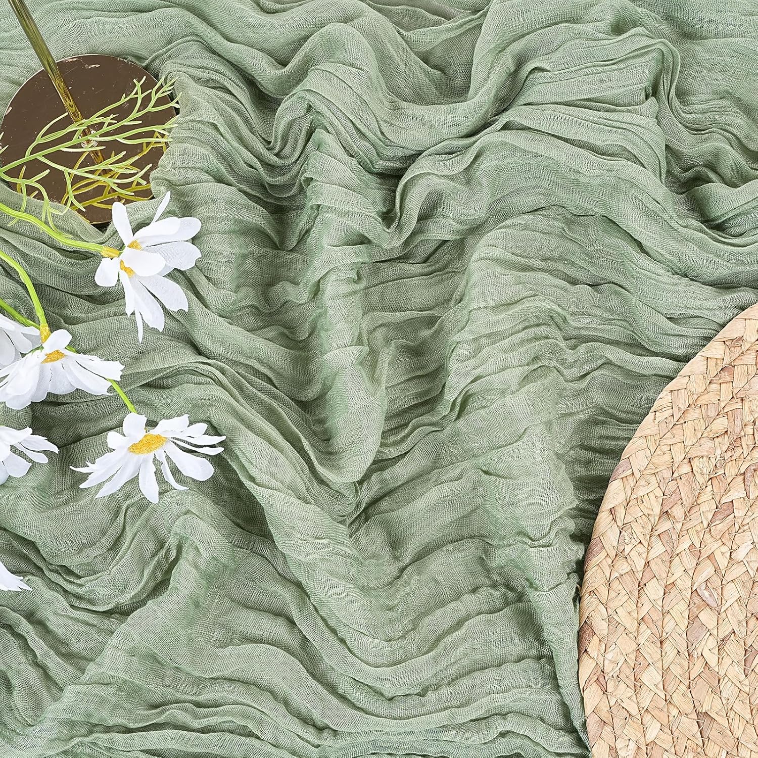 Camino de mesa de estopilla verde salvia, paquete de 5 caminos de mesa de gasa bohemia de 10 pies para boda, despedida de soltera, decoración de