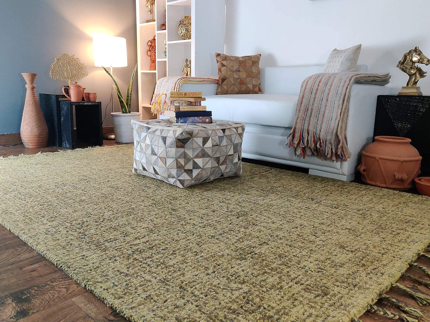 LOOMINAIRE Alfombra hecha a mano Nomad de lana dorada de fibra natural de fácil mantenimiento para sala de estar, cama, habitación familiar (2 pies