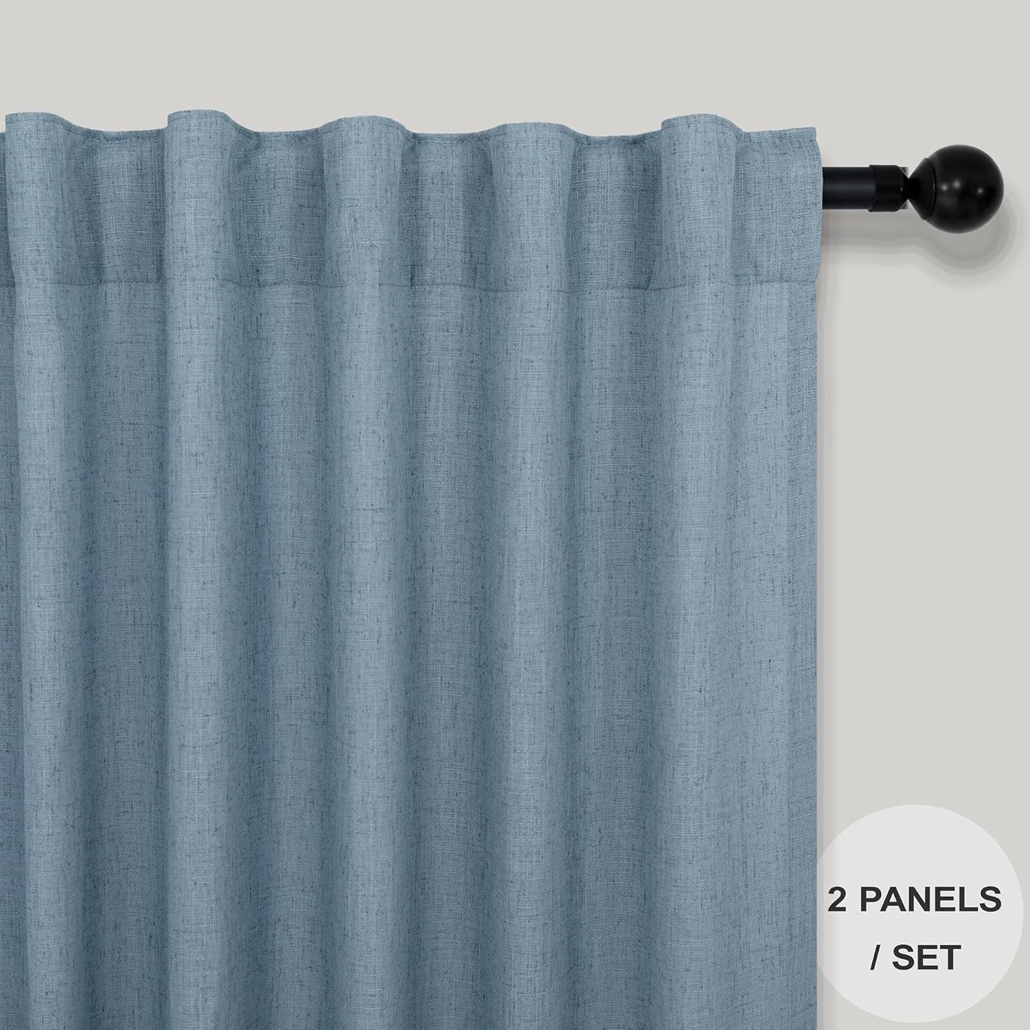 2 paneles de cortinas de lino, 38 pulg An x 84 pulg L, bolsillo pcortinero, pestañas traseras, semitraslúc., largasdelgadas, rústicas, reducc. luz,