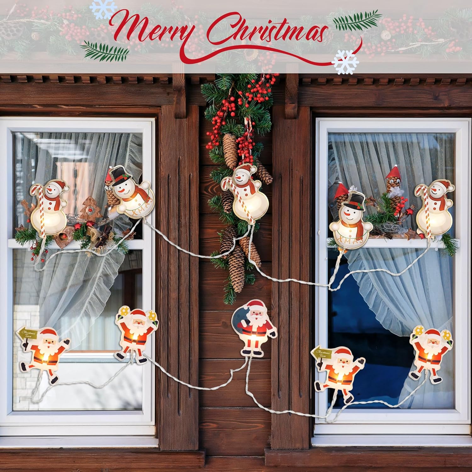 Guirnalda de luces de Navidad, 5.4 pies, 6 luces LED de Papá Noel, luces de hadas para interiores, funciona con pilas, guirnalda de luces LED de