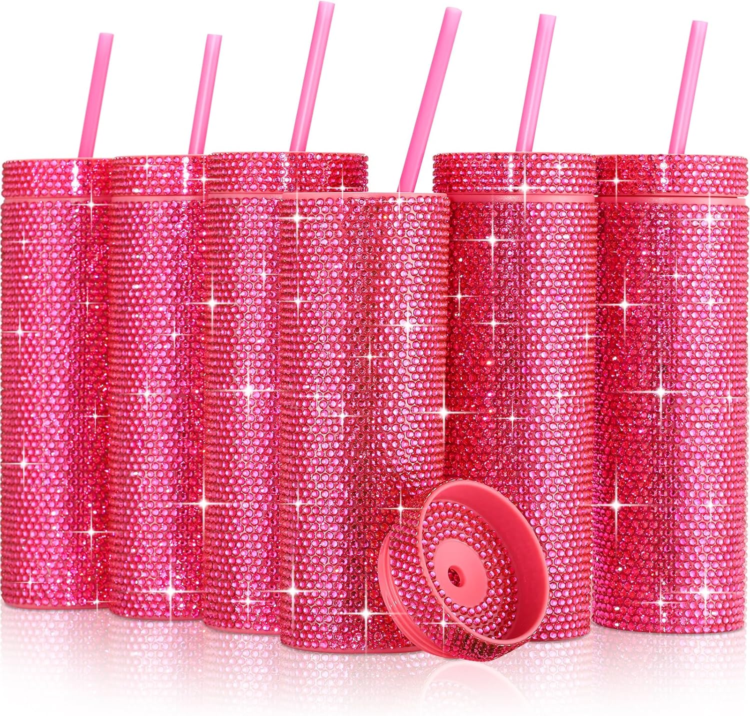 6 vasos brillantes a granel de 16 onzas con diamantes de imitación, reutilizables, vasos de plástico con diamantes de imitación para mujeres, niñas,