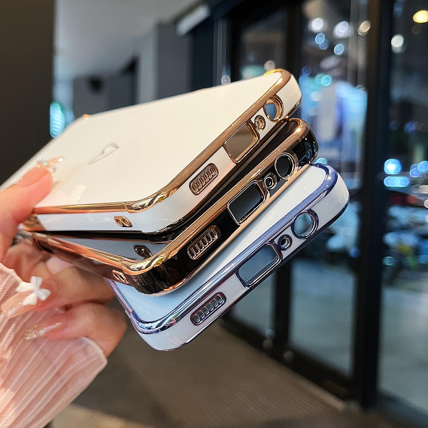 ZTOFERA Funda para Samsung Galaxy A54 5G, bonito borde chapado con patrón de corazones de amor con protección de lente de cámara, funda para Galaxy