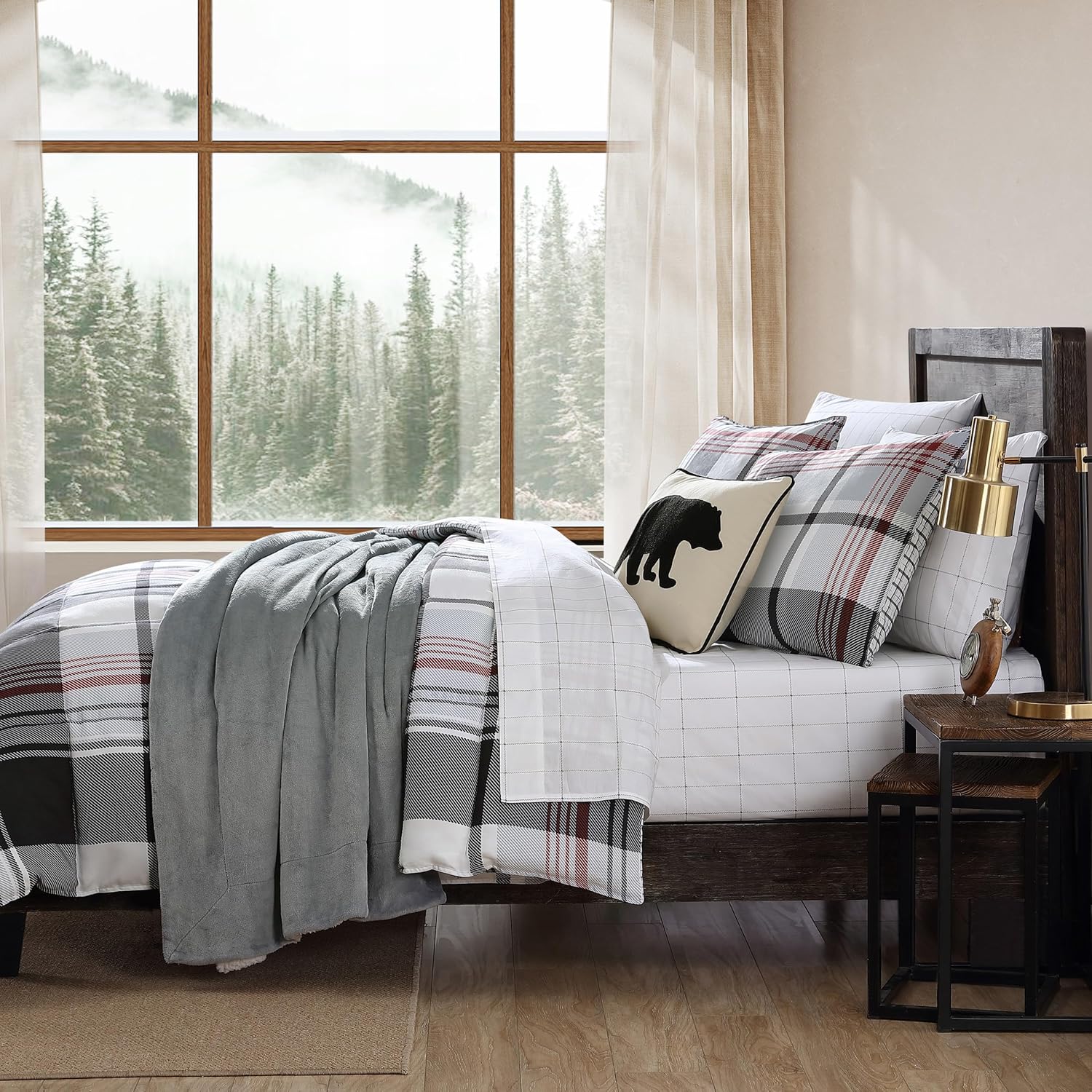 Eddie Bauer – Juego de funda de edredón tamaño King, juego de ropa de cama reversible de microgamuza con fundas a juego, decoración casual del hogar