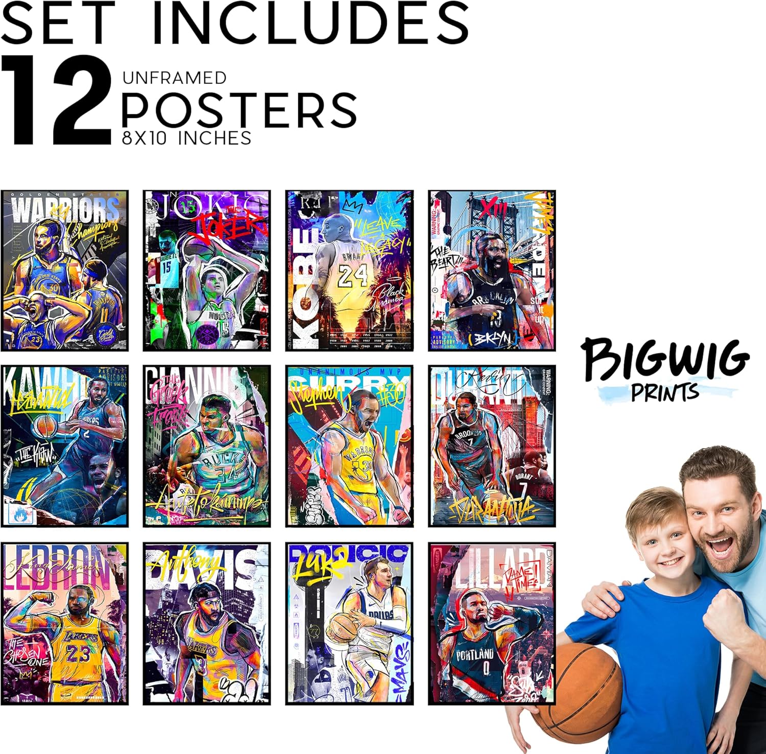Bigwig Prints Juego de pósteres de baloncesto  Pósteres de baloncesto para dormitorio de niños, arte de pared de baloncesto, pósteres de la NBA para