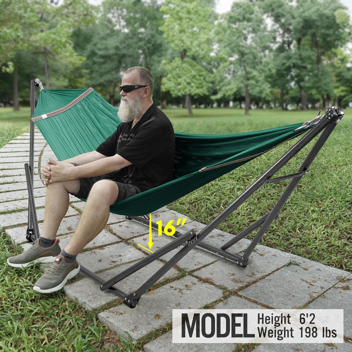 Tranquillo Hamaca doble con soporte incluido para 2 personassoporte plegable para hamaca de 600 libras de capacidad, estuche portátil – Interior,