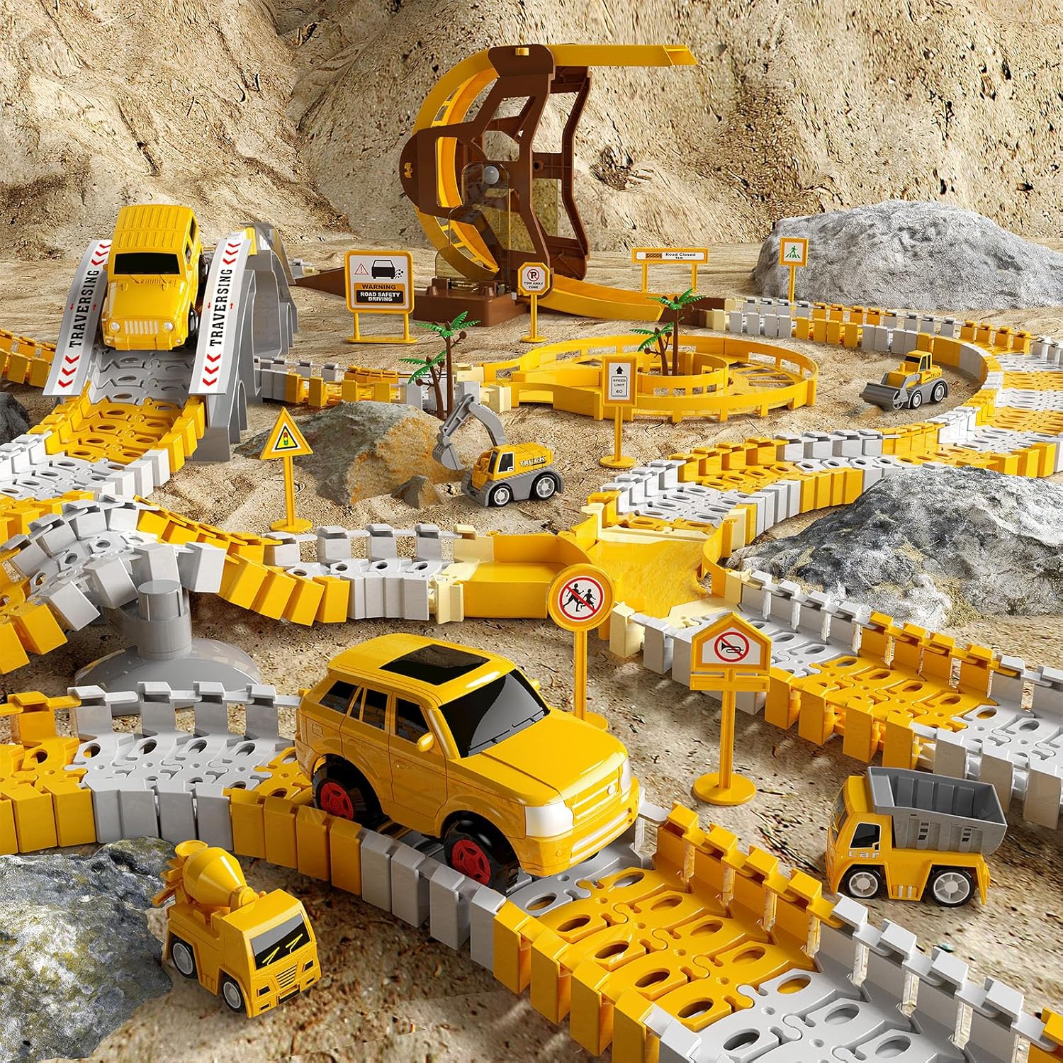 KuKuFun Juguetes de pistas de carreras, regalos para niños de 2, 3, 4, 5 años, 302 piezas de pistas de carreras de construcción, juguetes para