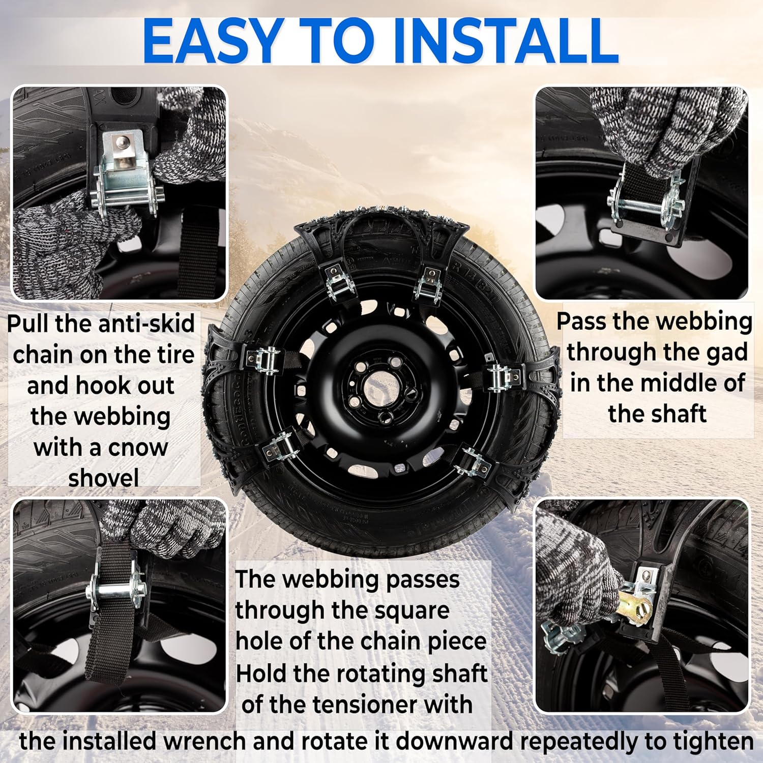 Zone Tech – Cadenas de nieve para automóvil, paquete de 6 unidades, color negro, mejoradas, de alta calidad, fuertes y duraderas, antideslizantes,