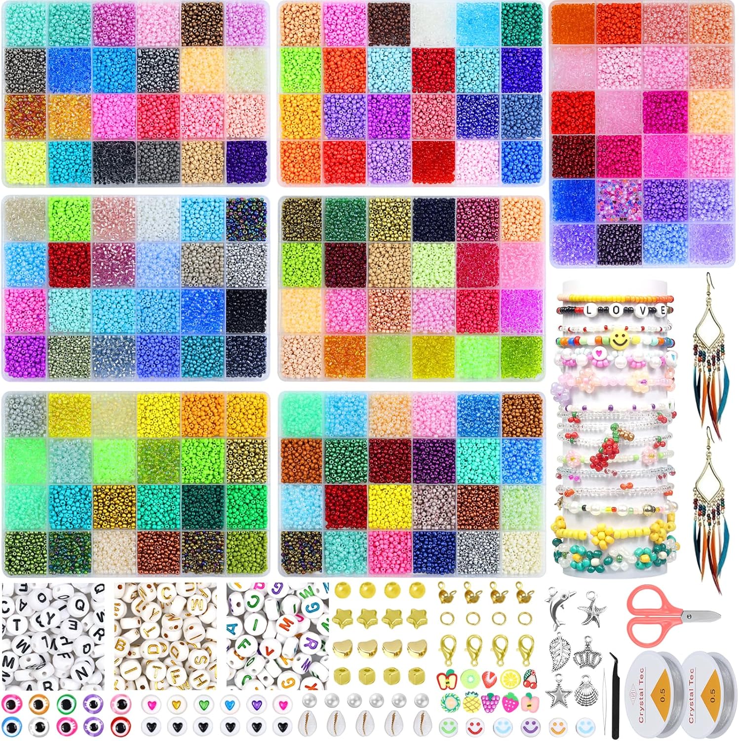 Ghguole Juego de cuentas de cristal de 168 colores de 0.118 pulgadas para fabricación de joyas, 39440 piezas de cuentas pequeñas, kit de fabricación