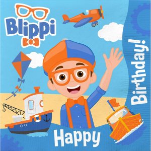 Treasures Gifted Suministros para fiesta de cumpleaños con licencia oficial de Blippi, paquete de 32 servilletas Blippi, suministros para fiesta de Treasures Gifted Suministros para fiesta de cumpleaños con licencia oficial de Blippi, paquete de 32 servilletas Blippi, suministros para fiesta de