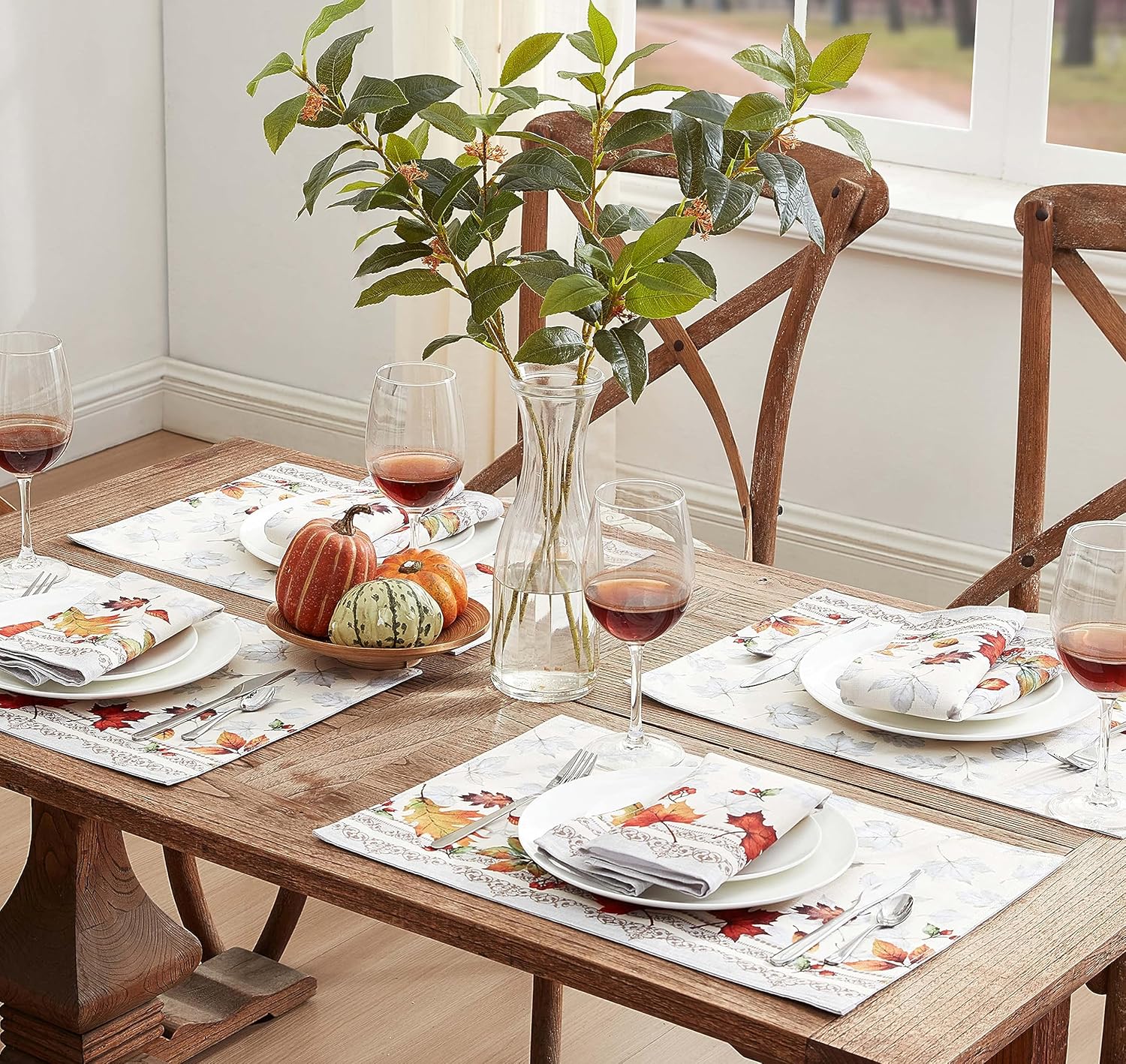 Newbridge Autumn Essentials – Mantel de tela con borde de follaje de otoño, hojas cambiantes, de fácil cuidado, a prueba de manchas, resistente a