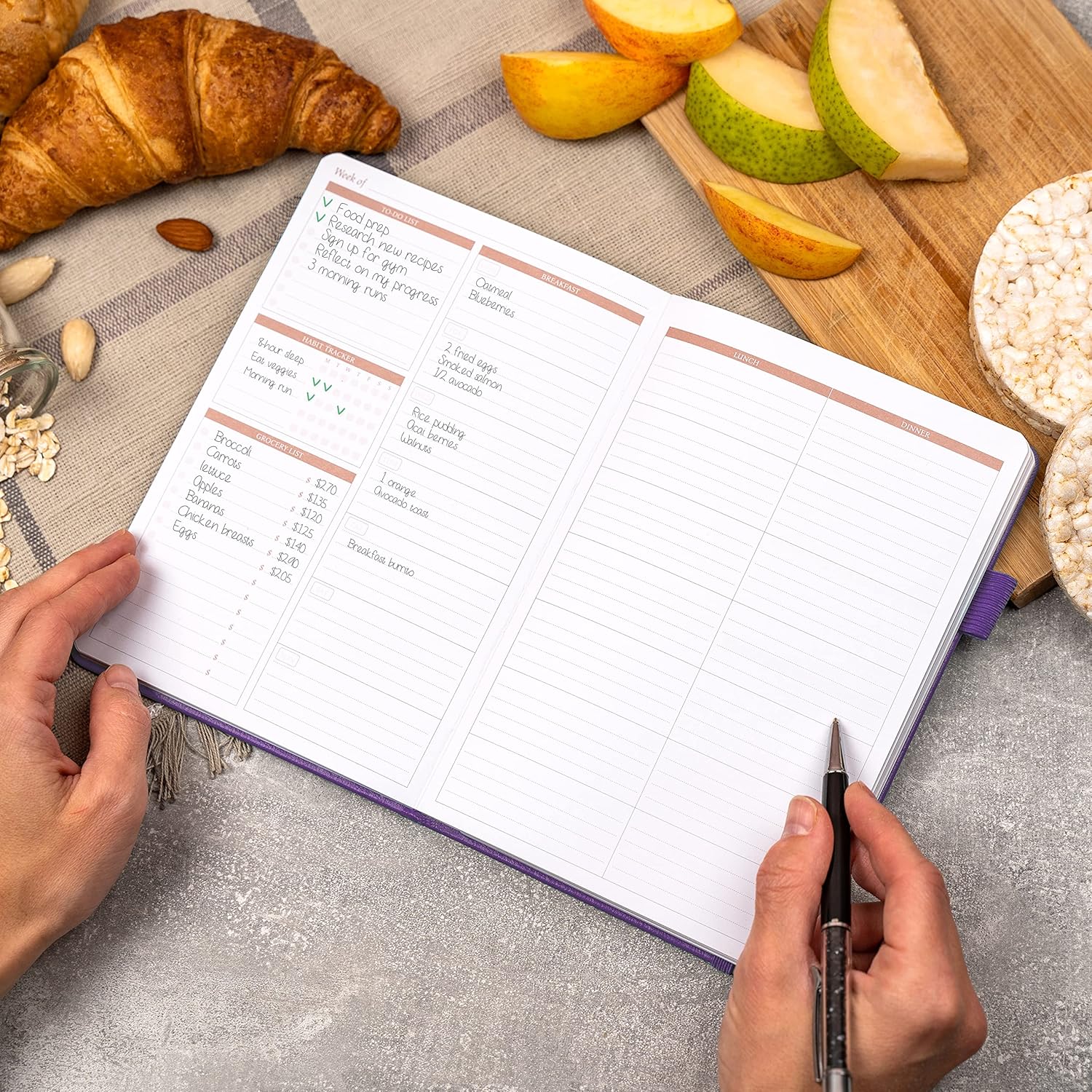 Legend – Agenda de comidas  Diario semanal de preparación de comidas y nutrición con lista de comestibles y rastreador de pérdida de peso  Registro