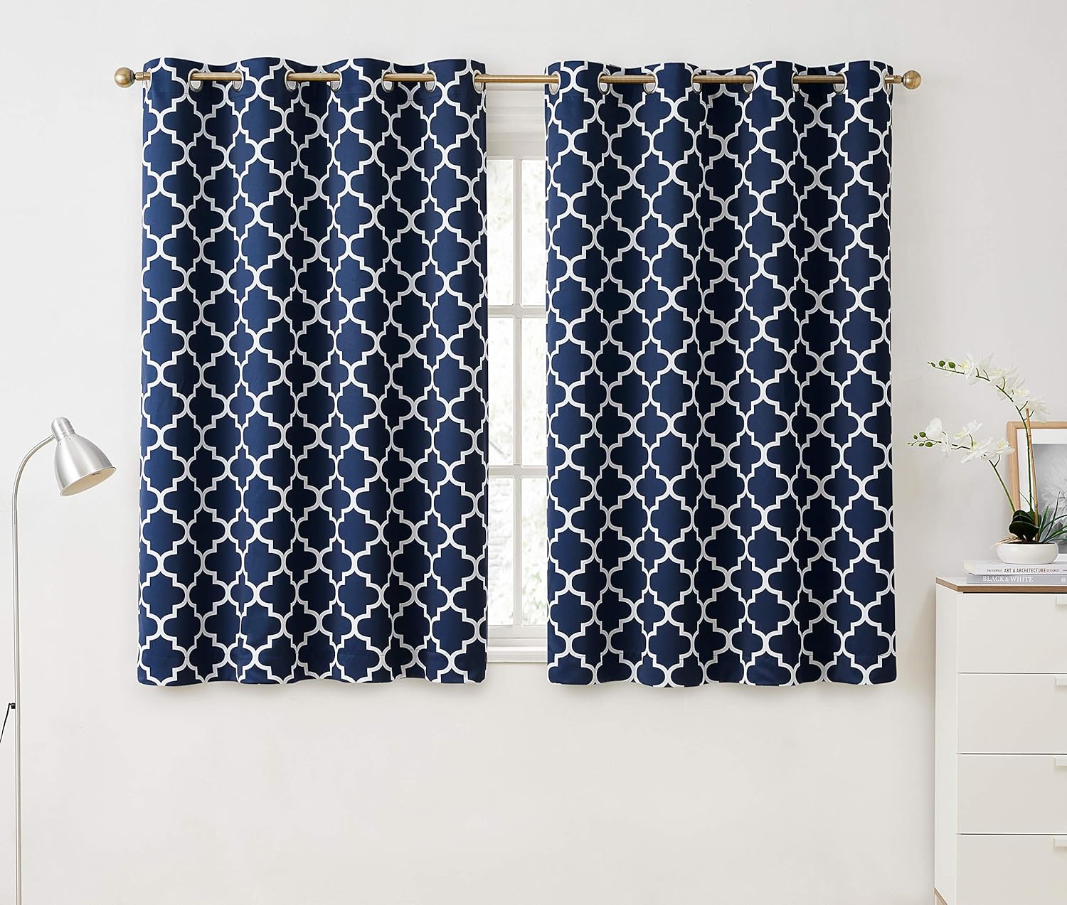 HLC.ME Cortinas opacas cortas decorativas con estampado de celosía, 54 pulgadas de largo, con aislamiento térmico, para oscurecer la habitación, con