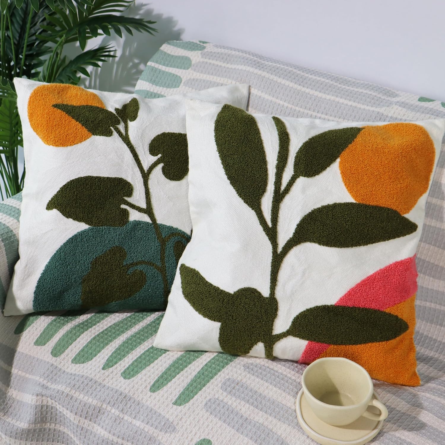 JIABOLANG Juego de 2 fundas de almohada abstractas bohemias de 18 x 18 pulgadas para sofá, sala de estar, funda de cojín geométrica floral tejida,