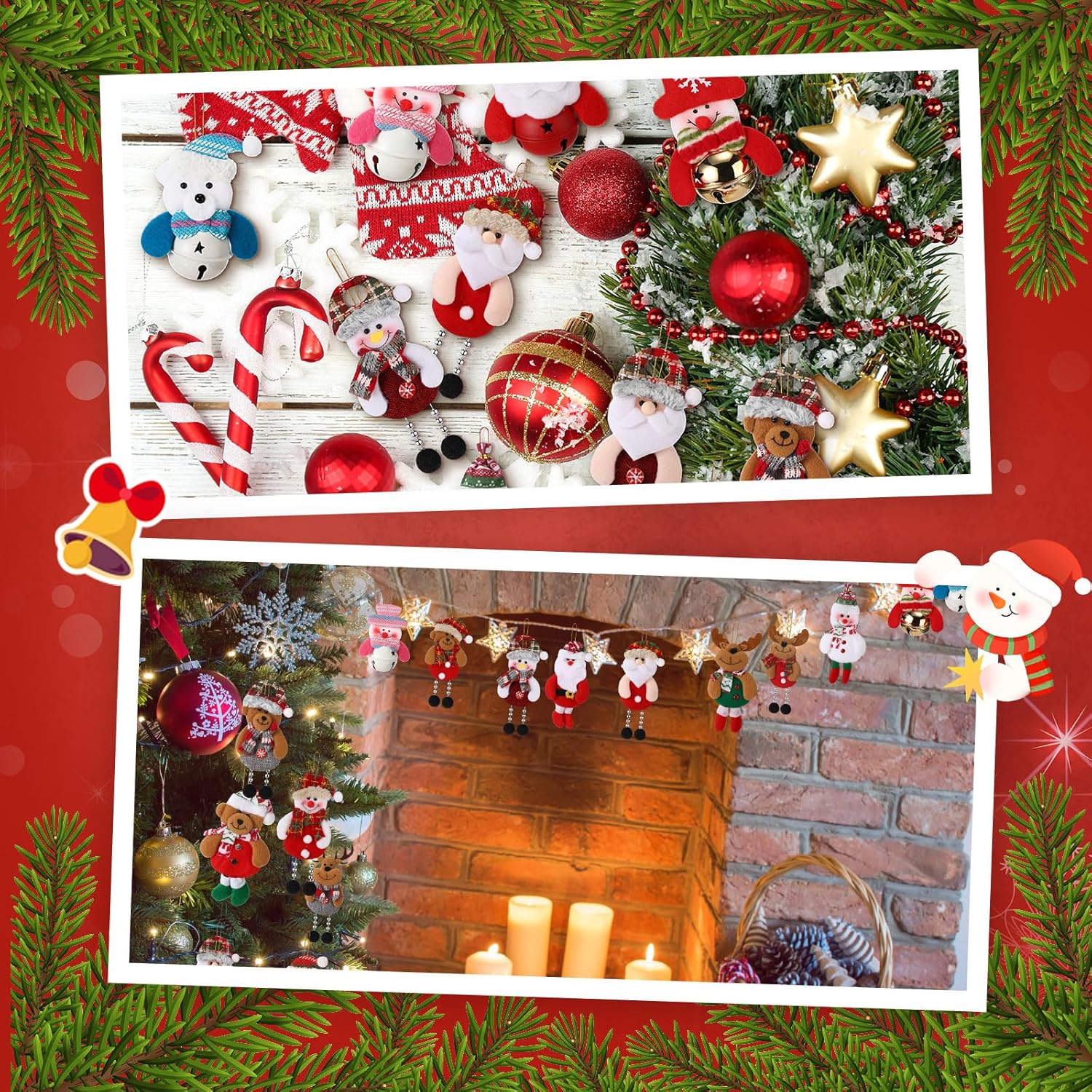 Skylety 16 piezas de decoraciones de árbol de Navidad, de peluche, oso de Papá Noel, colgantes de árbol de Navidad, alce, muñeco de nieve, campana,