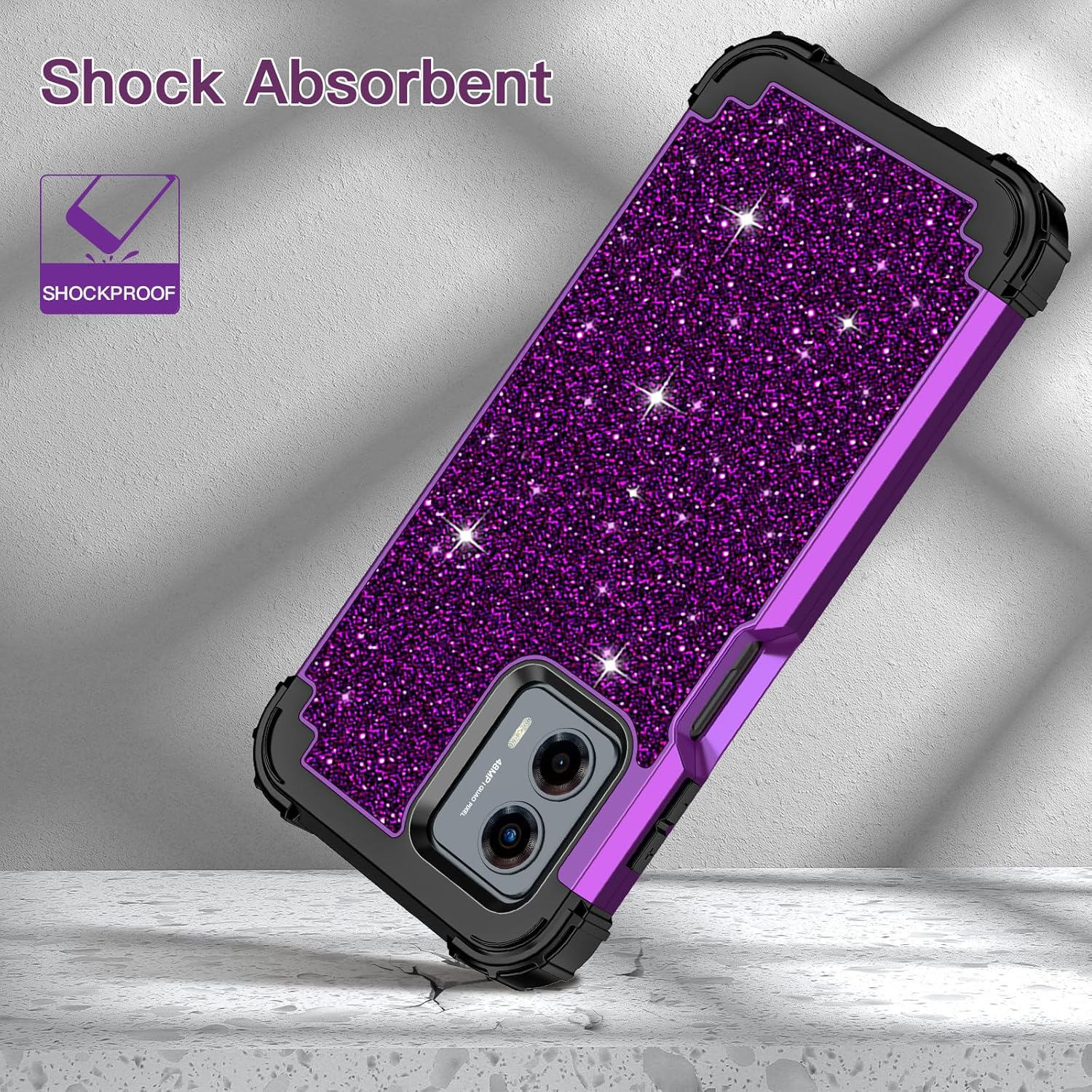 LONTECT Funda para Moto G 5G 2023 con purpurina brillante 3 en 1, a prueba de golpes, resistente, híbrida, resistente, funda protectora resistente