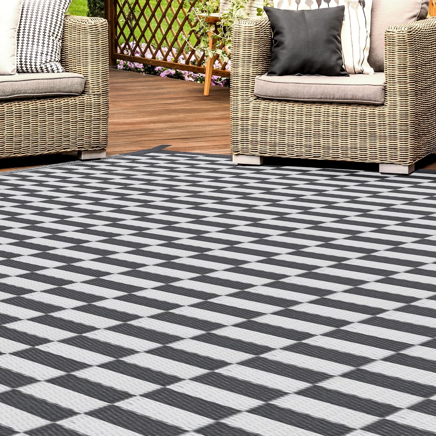 Bepatio Alfombras de exterior para patios, alfombra de paja de plástico impermeable, para interiores, 9 x 12, alfombra de patio, alfombra de