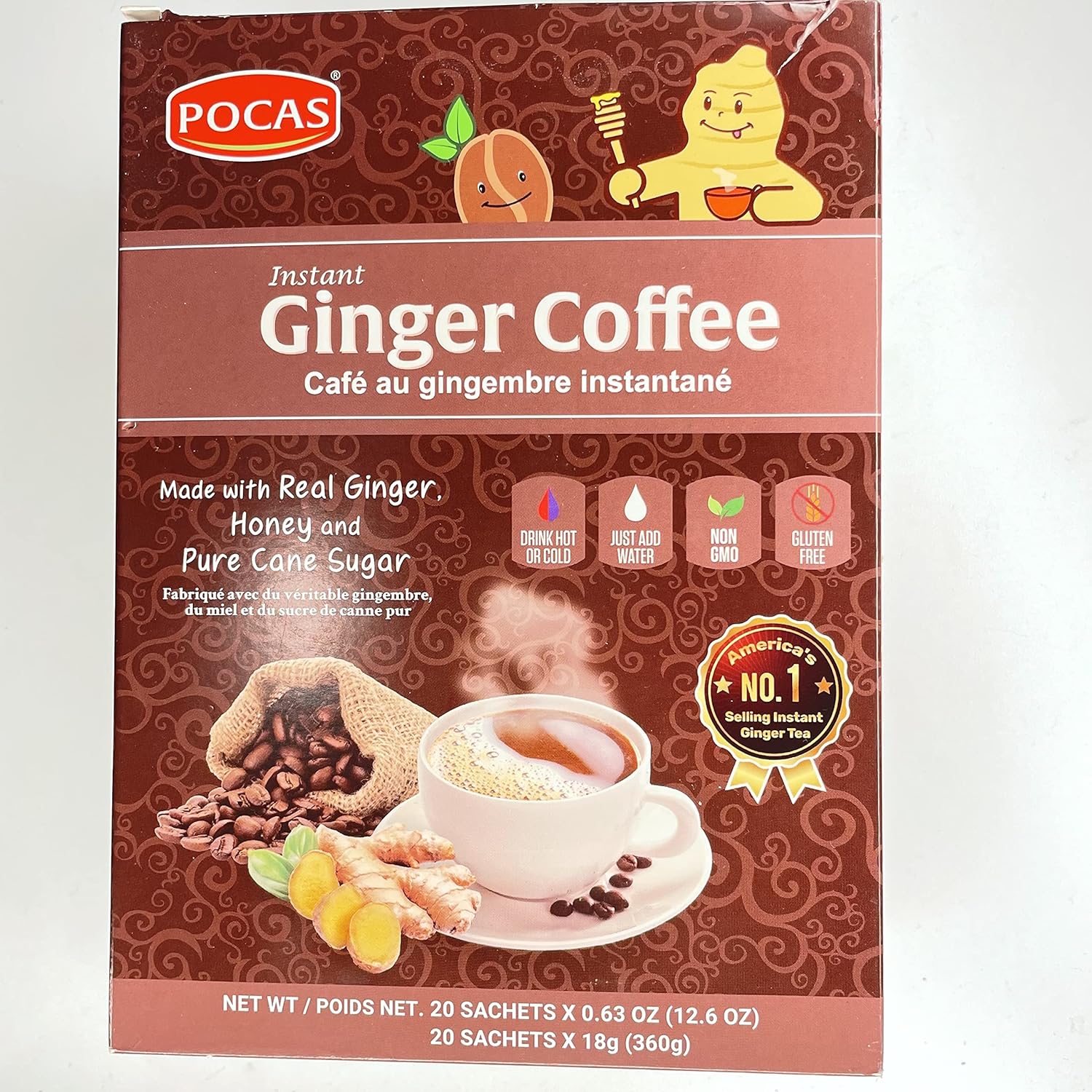 Café instantáneo de jengibre hecho con jengibre real, miel y azúcar de caña pura