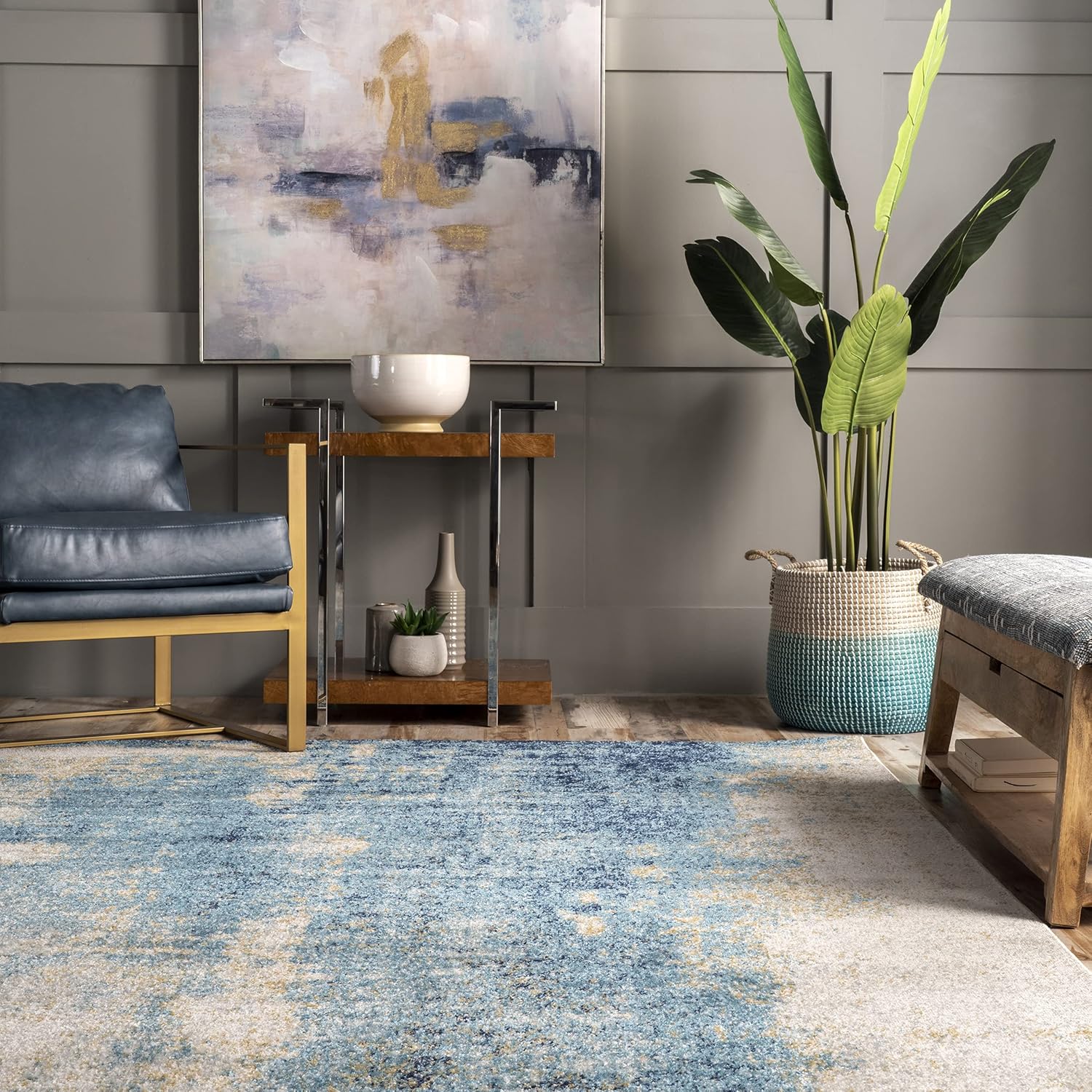 nuLOOM Dixie – Alfombra abstracta contemporánea de cascada, 2 pies 8 pulgadas x 8 pies, azul