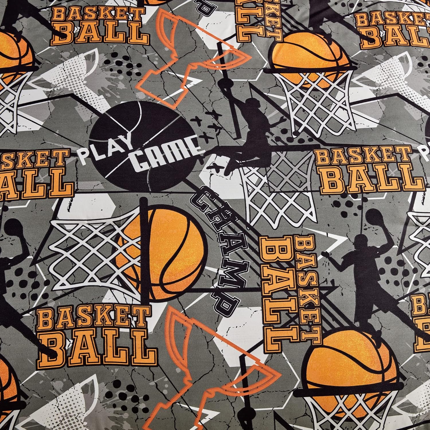 Chezmoi Collection Juego de edredón de 3 piezas para niños, microfibra suave, gris, naranja, multicolor, baloncesto, Slam Dunk Sports, tamaño