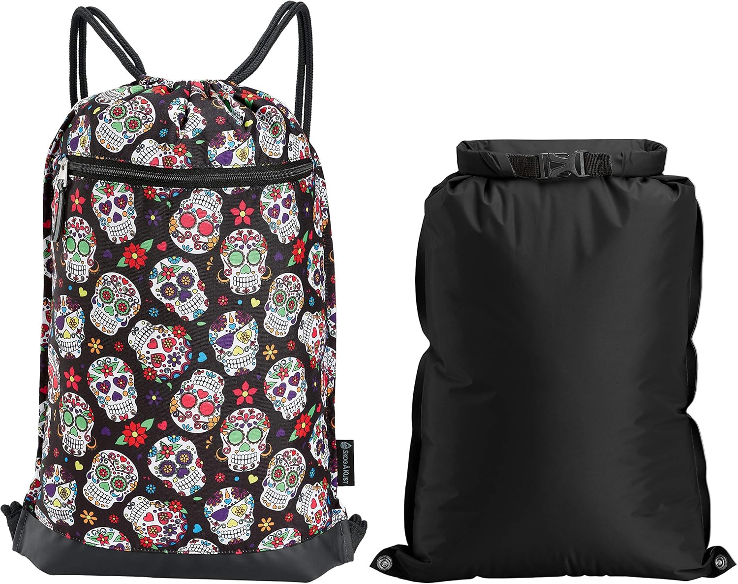 Skog Å Kust GymSak – Bolsa de cincha con cordón 2 en 1 con bolsa seca impermeable extraíble, Sugar Skulls, Viajar