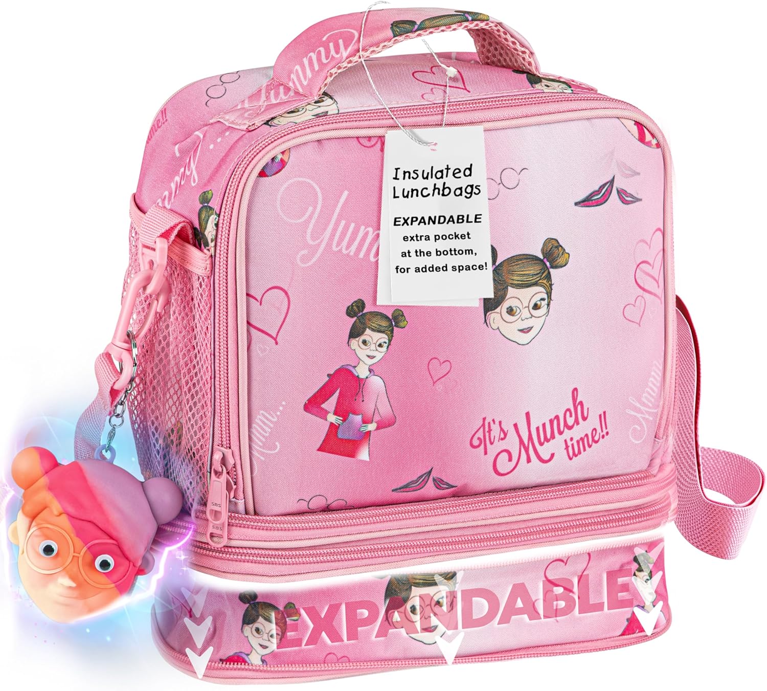 friends on trend Bolsa de almuerzo para niños aislada con bolsillo expandible, bolsa de almuerzo para niñas con llavero POP – Bolsa de almuerzo para