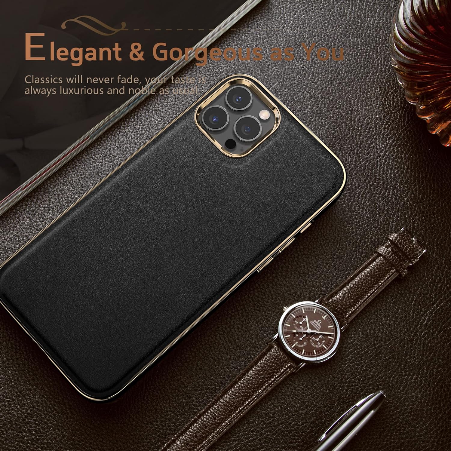LOHASIC Compatible con MagSafe para iPhone 13 Pro Max, funda de cuero de lujo de negocios, fuerte magnética, clásica, funda protectora para iPhone