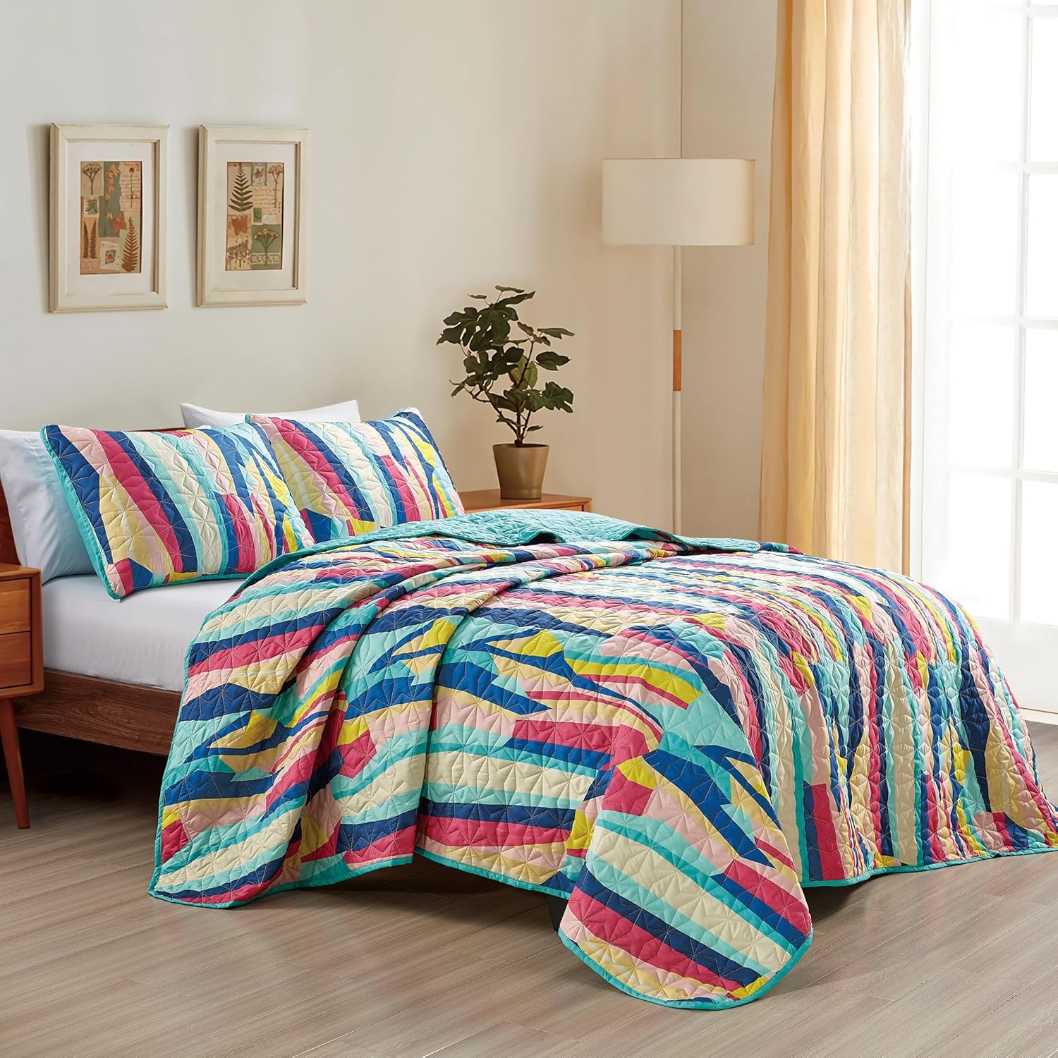 ESCA Kuniko – Juego de colcha reversible de 3 piezas con 2 fundas de almohada, tamaño matrimonialqueen