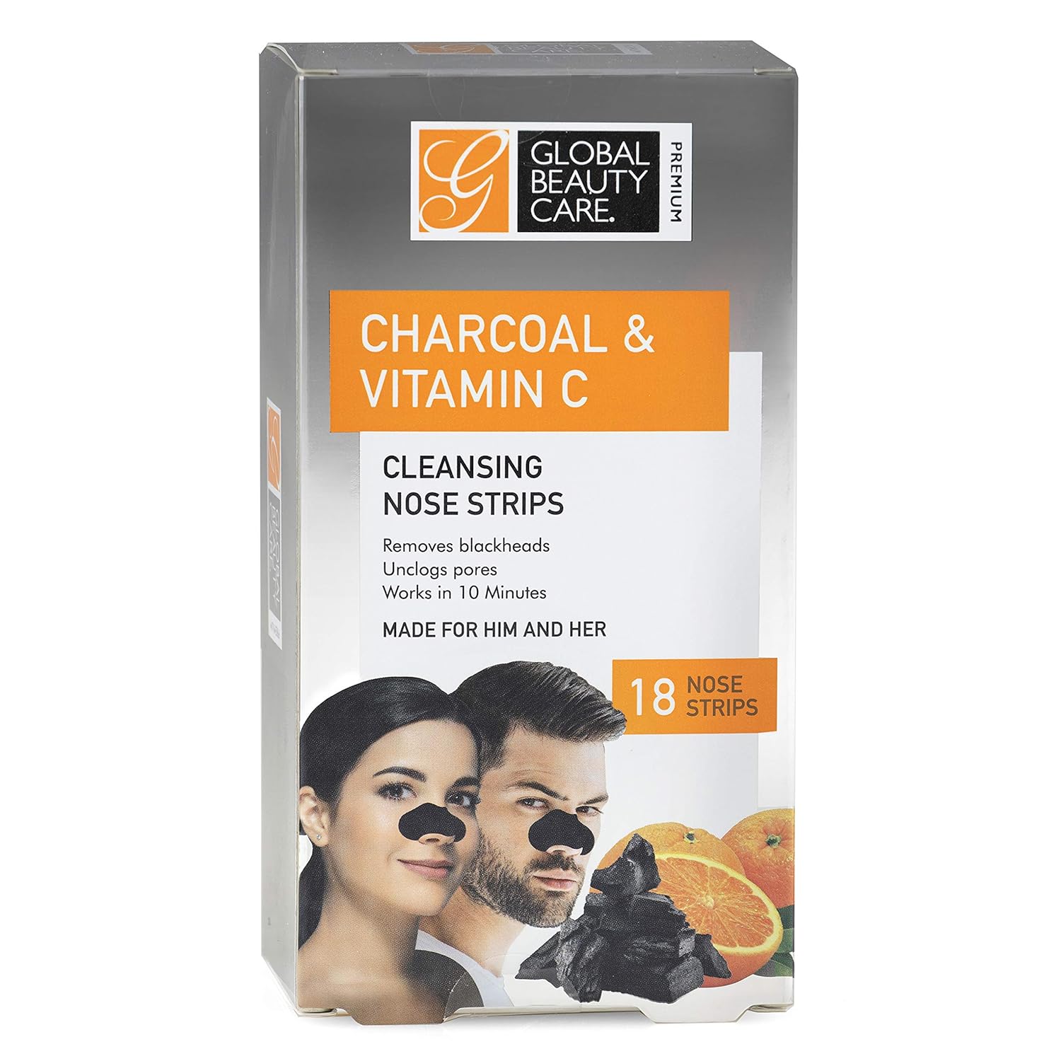 Global Beauty Care 18 tiras de limpieza de nariz de carbón activado y vitamina C tiras nasales para eliminación de puntos negros, tiras removedoras