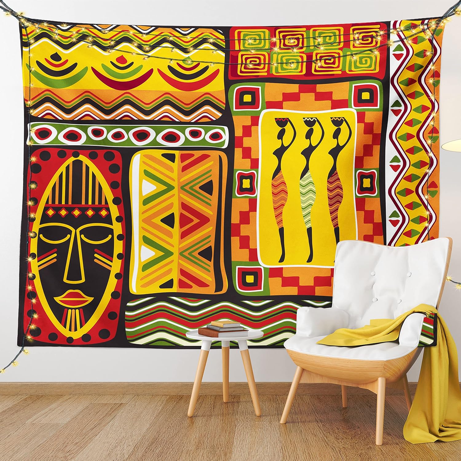 Ambesonne Tapiz africano, elementos históricos originales a rayas y rectangulares, diseño para colgar en la pared para dormitorio, sala de estar,