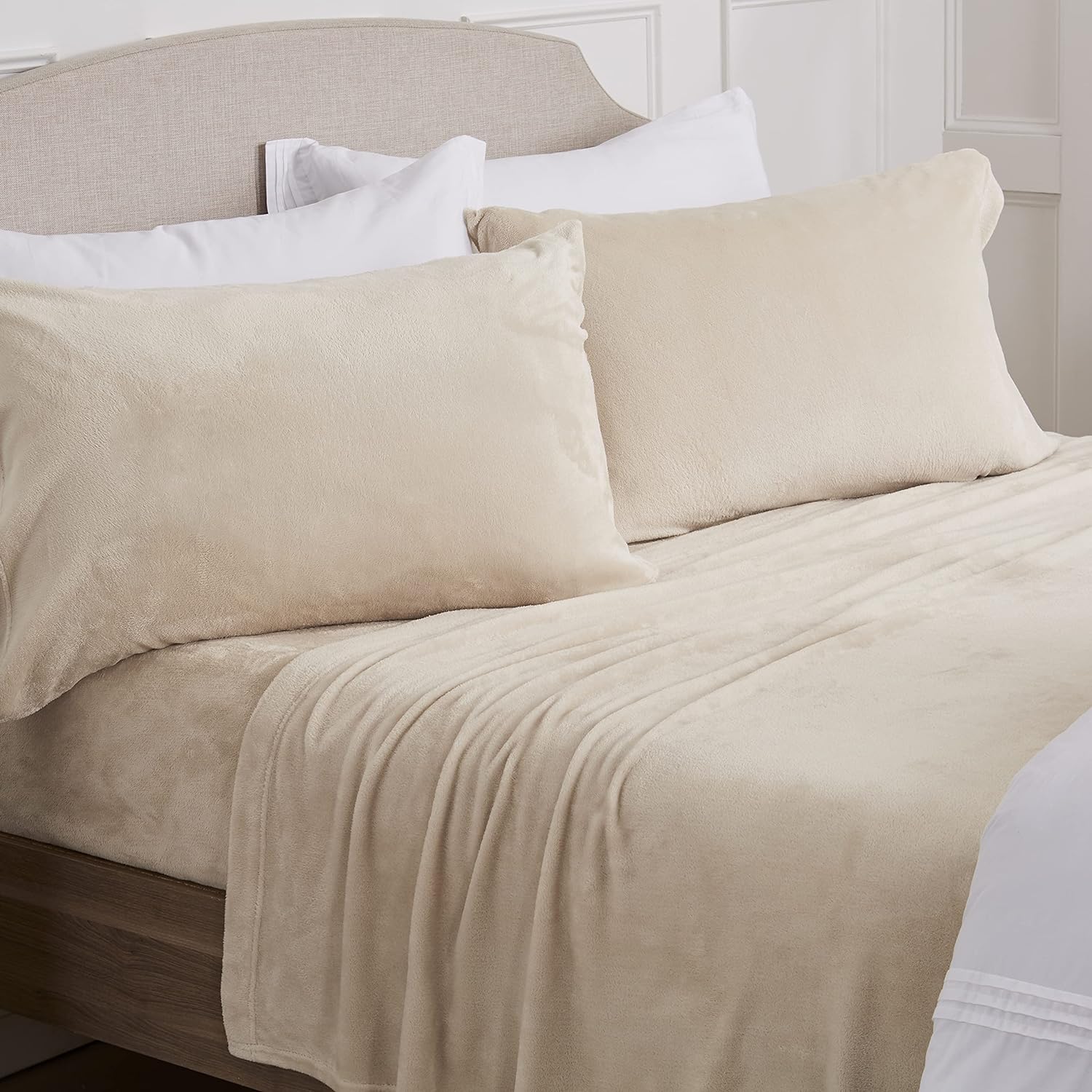 Juego de sábanas y fundas de almohada de terciopelo con bolsillos extra profundos, juego de sábanas de microforro de vellón extra suave, calidez
