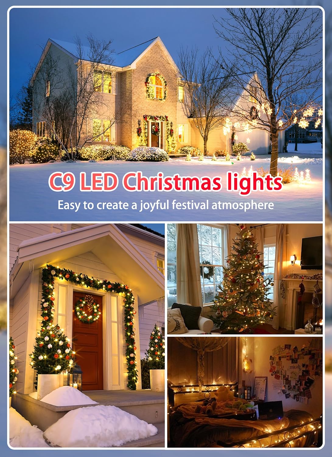 Luces LED vintage C9 de Navidad para exteriores, cadena de luces C9 de 25 pies con 25 bombillas mate inastillables, luces impermeables conectables