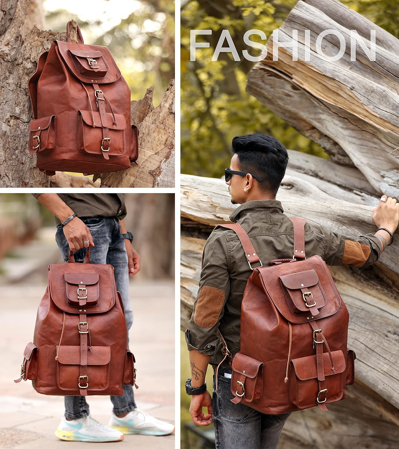 ANUENT Mochila de cuero vintage de 20 pulgadas para hombres y mujeres, bolsa de viaje y portátil marrón oscuro, mochila grande y mochila, perfecta