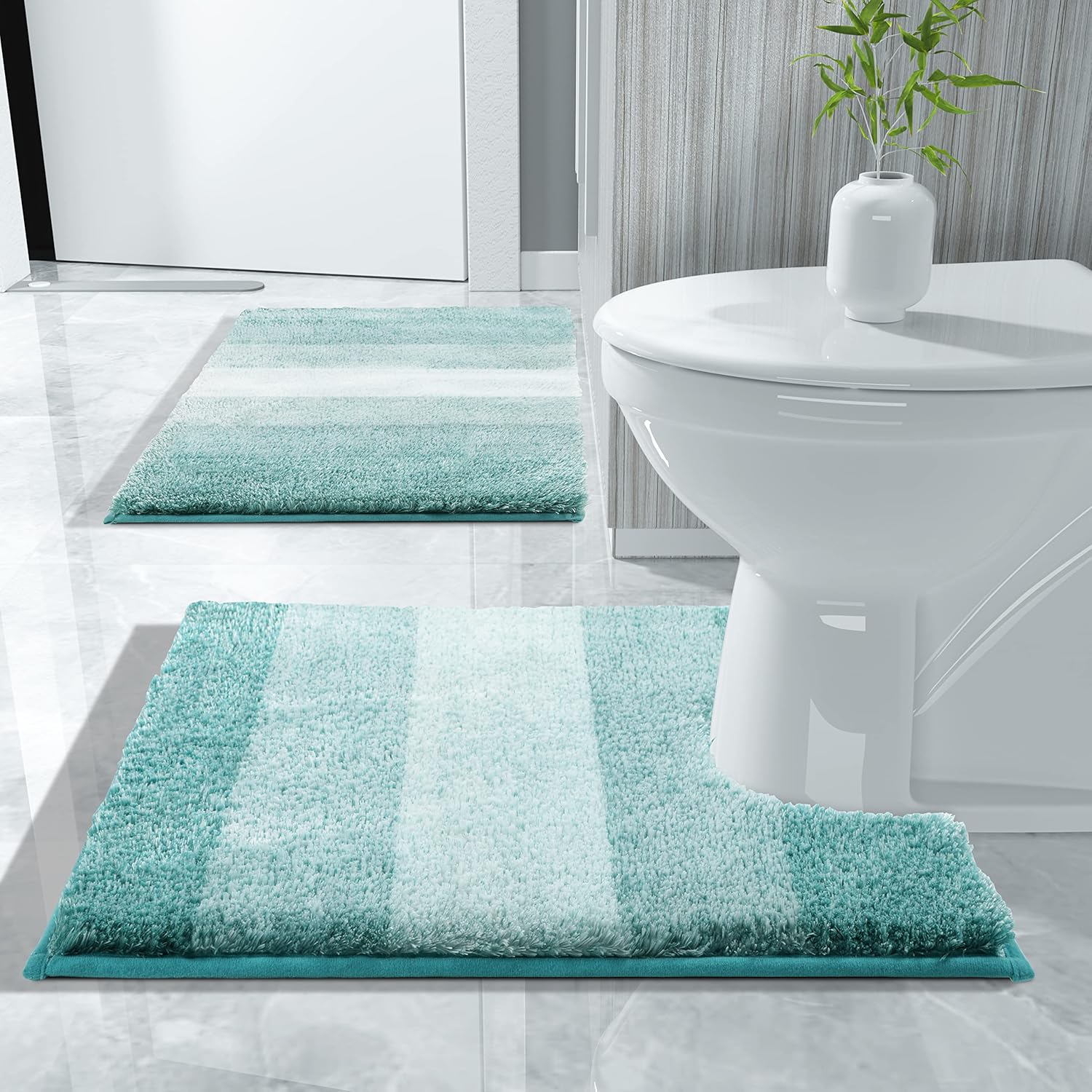Yimobra Alfombras de lujo para inodoro en forma de U, esponjosas, extra suaves, absorbentes, de microfibra, para baño, para inodoro,