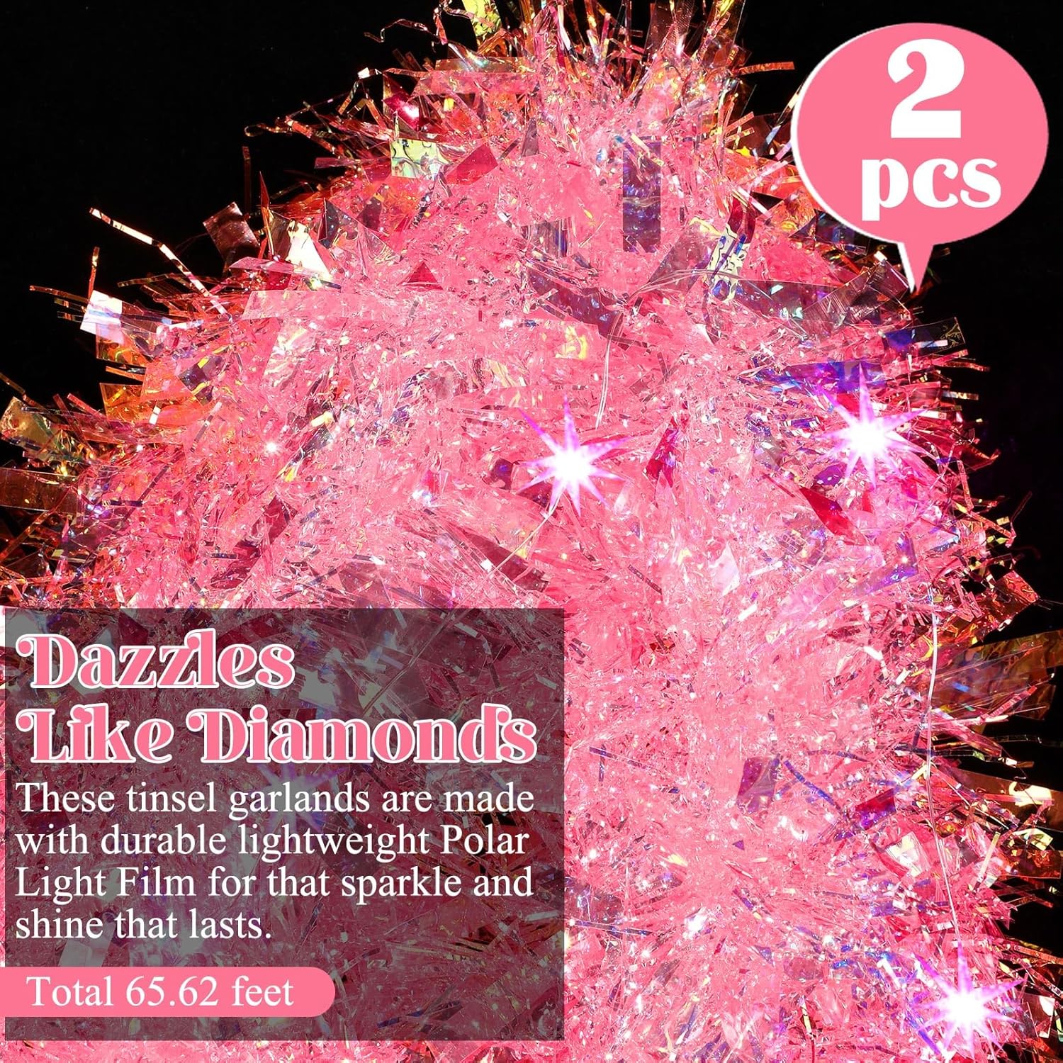 Guirnalda de oropel de Navidad de 32.8 pies con luces LED, guirnalda colgante para árbol de Navidad, decoración para fiestas de Navidad, cumpleaños,