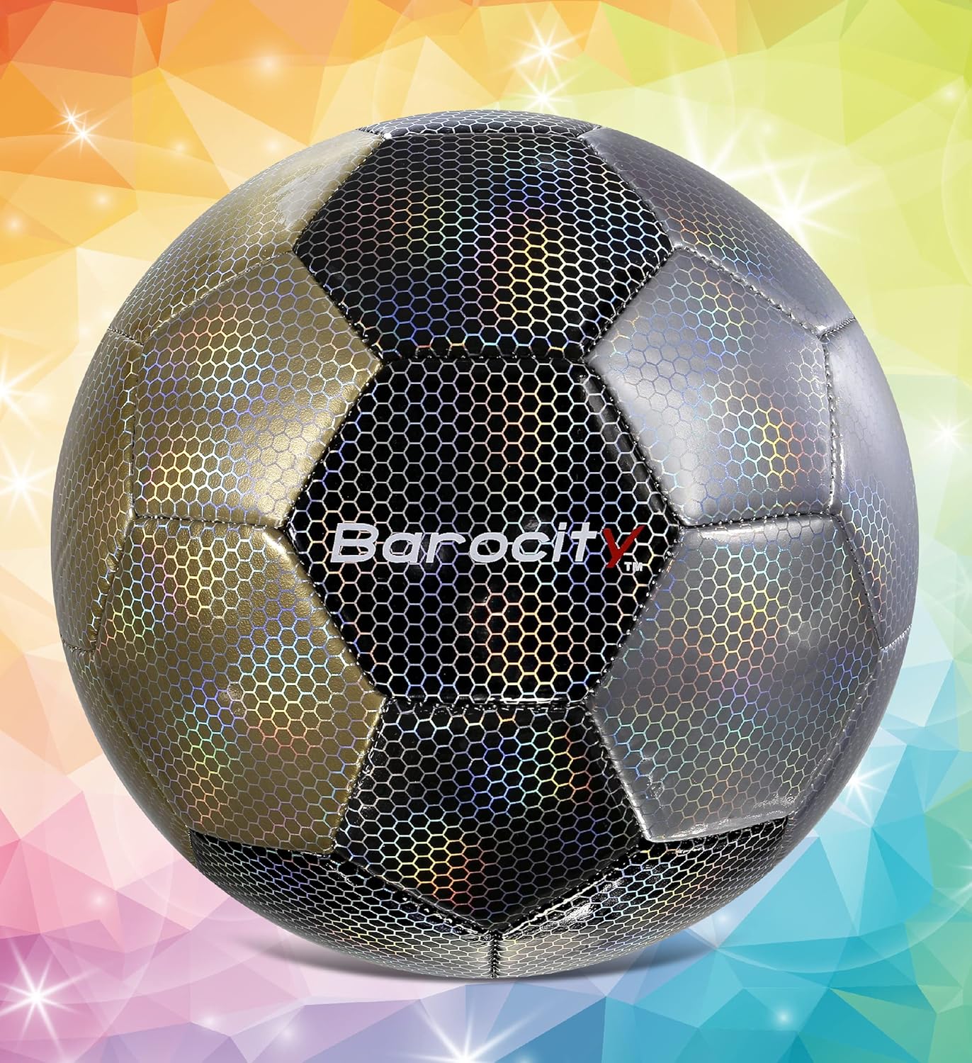 Barocity Balón de fútbol  Pelota oficial de primera calidad para niño y niña con genial patrón hexagonal iridiscente iridiscente de arcoíris,