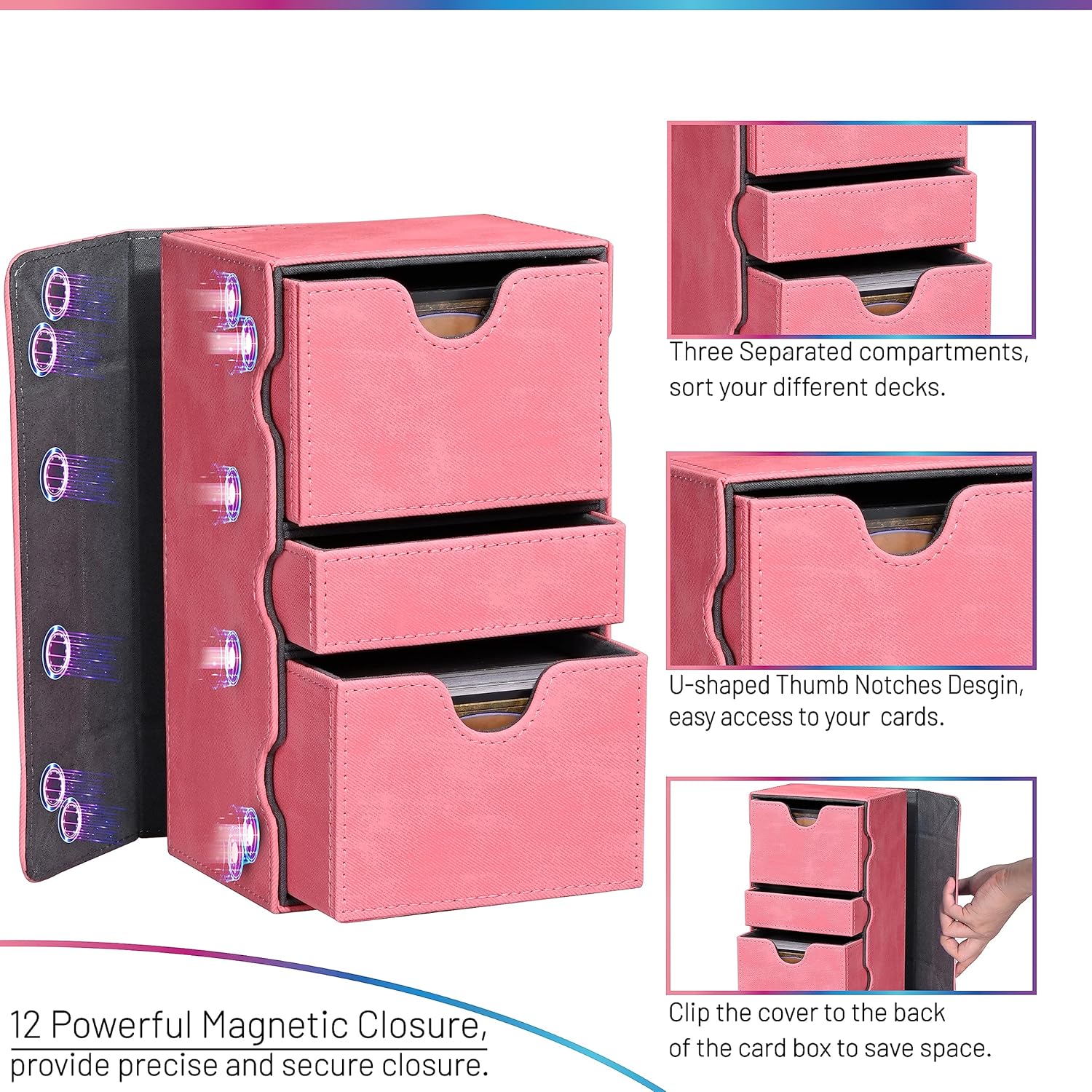 UAONO MTG – Caja de cartas con bandeja rodante de dados, caja de doble cubierta TCG con 3 bandejas para más de 200 tarjetas de doble funda, caja de