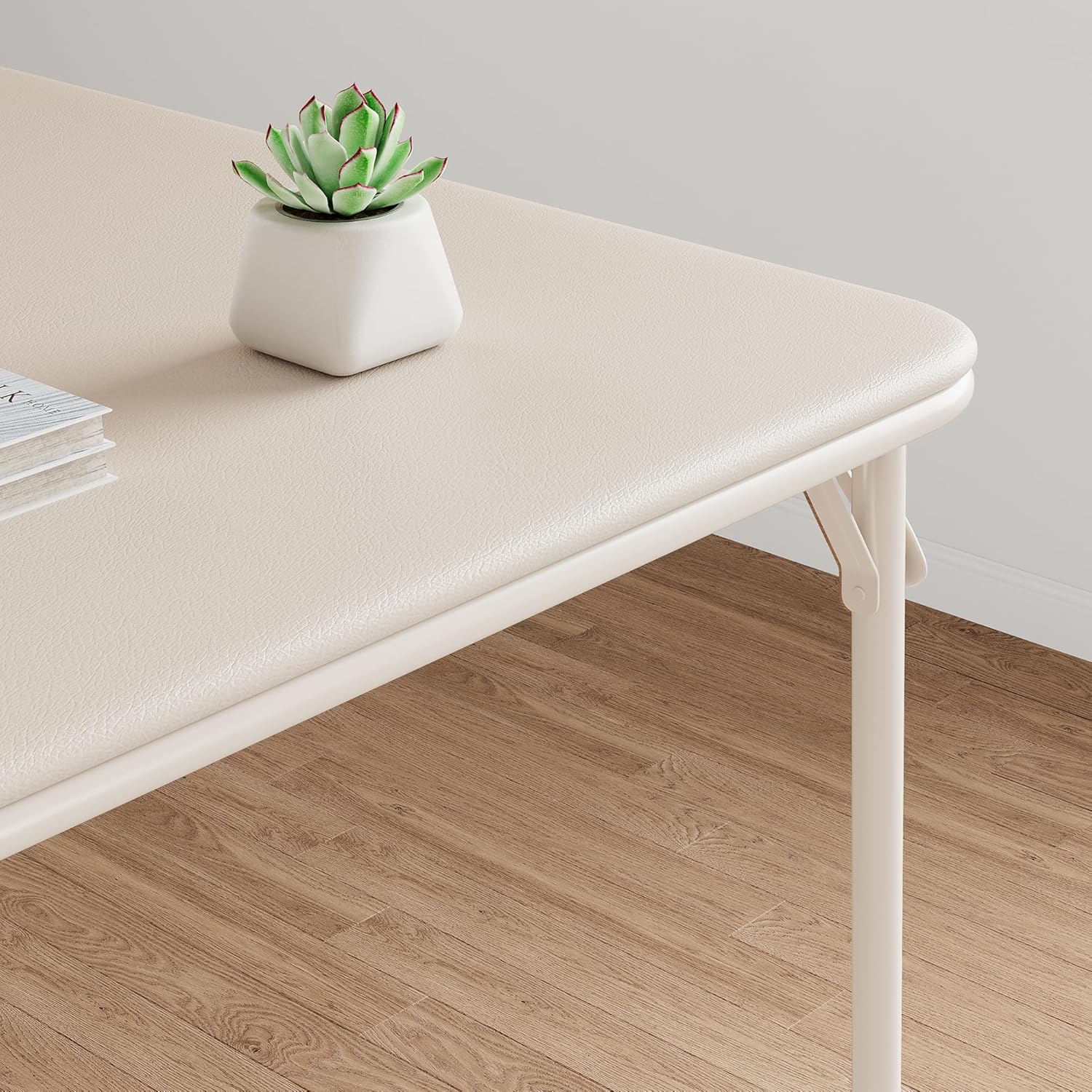 IDEALHOUSE Mesa plegable, mesa plegable portátil de 33.6 pulgadas, mesa plegable de metal beige con cojín suave de poliuretano, adecuada para sala