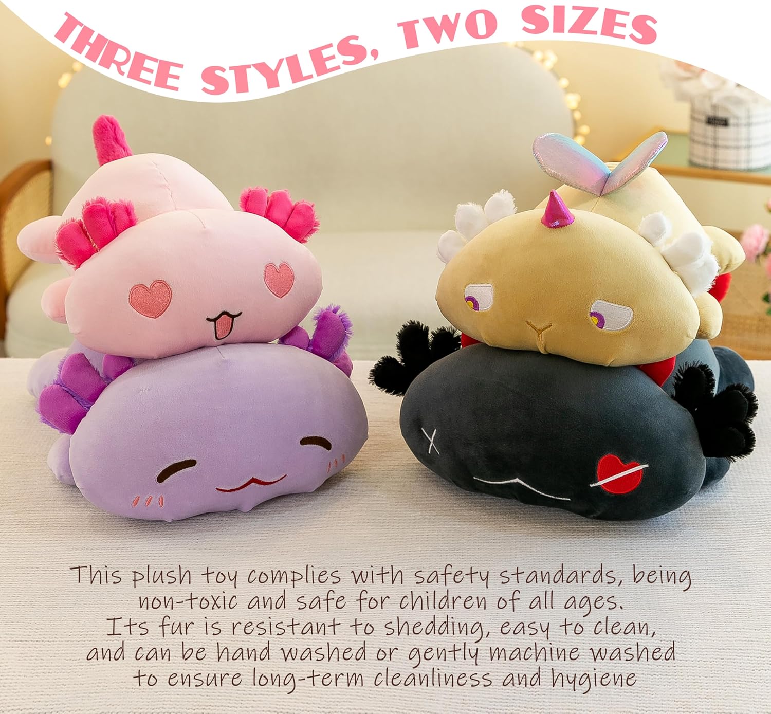 Linda almohada de felpa de ajolote, animales de peluche de salamandra, suave kawaii, juguete de peluche de ajolote, regalo para decoración de niñas