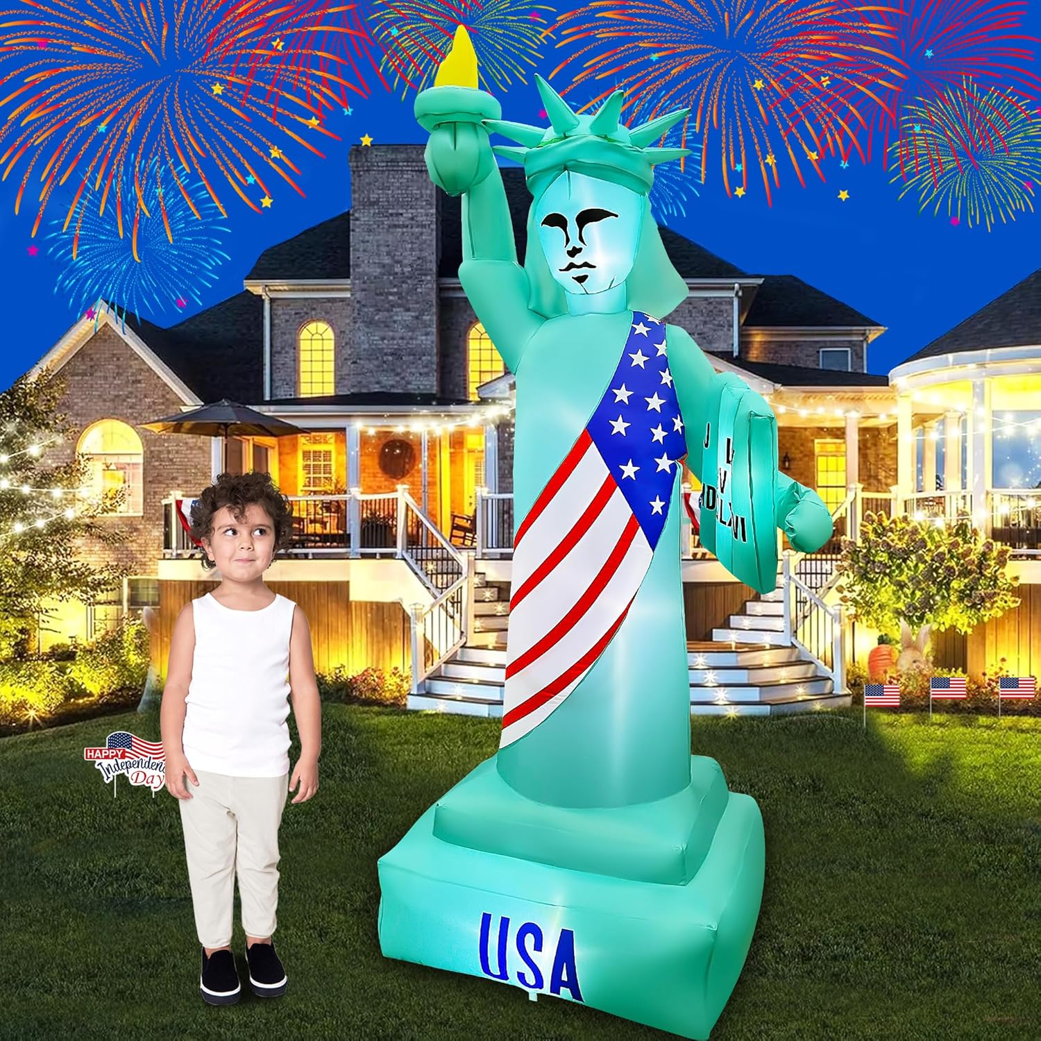 SEASONBLOW Estatua inflable patriótica de 8 pies para el Día de la Independencia de la Libertad, decoración del 4 de julio para el hogar, patio,