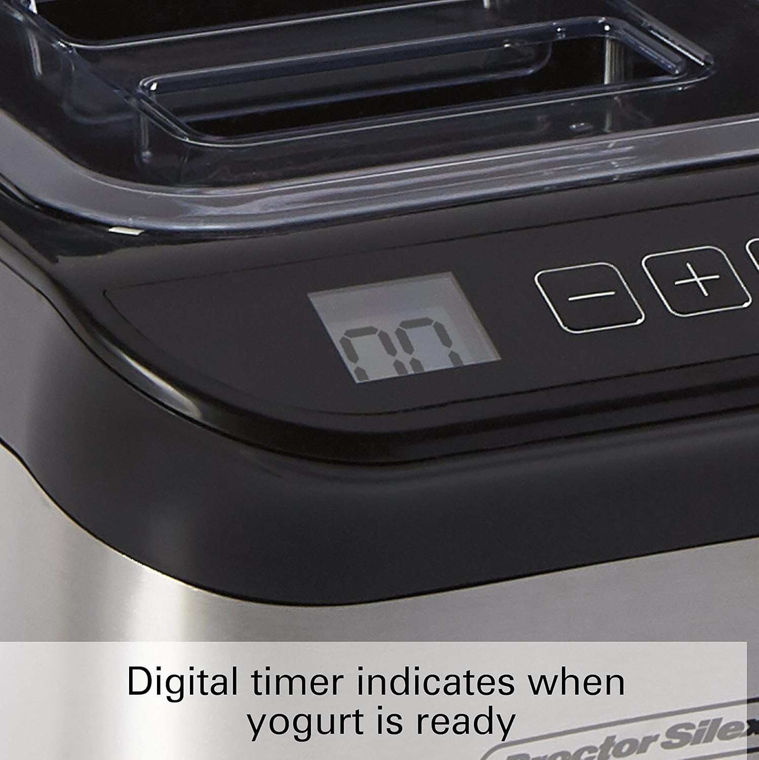 Proctor Silex Máquina para hacer yogur regular o griego con pantalla LCD, contenedor de almacenamiento sin BPA, 32 onzas, acero inoxidable (86300)