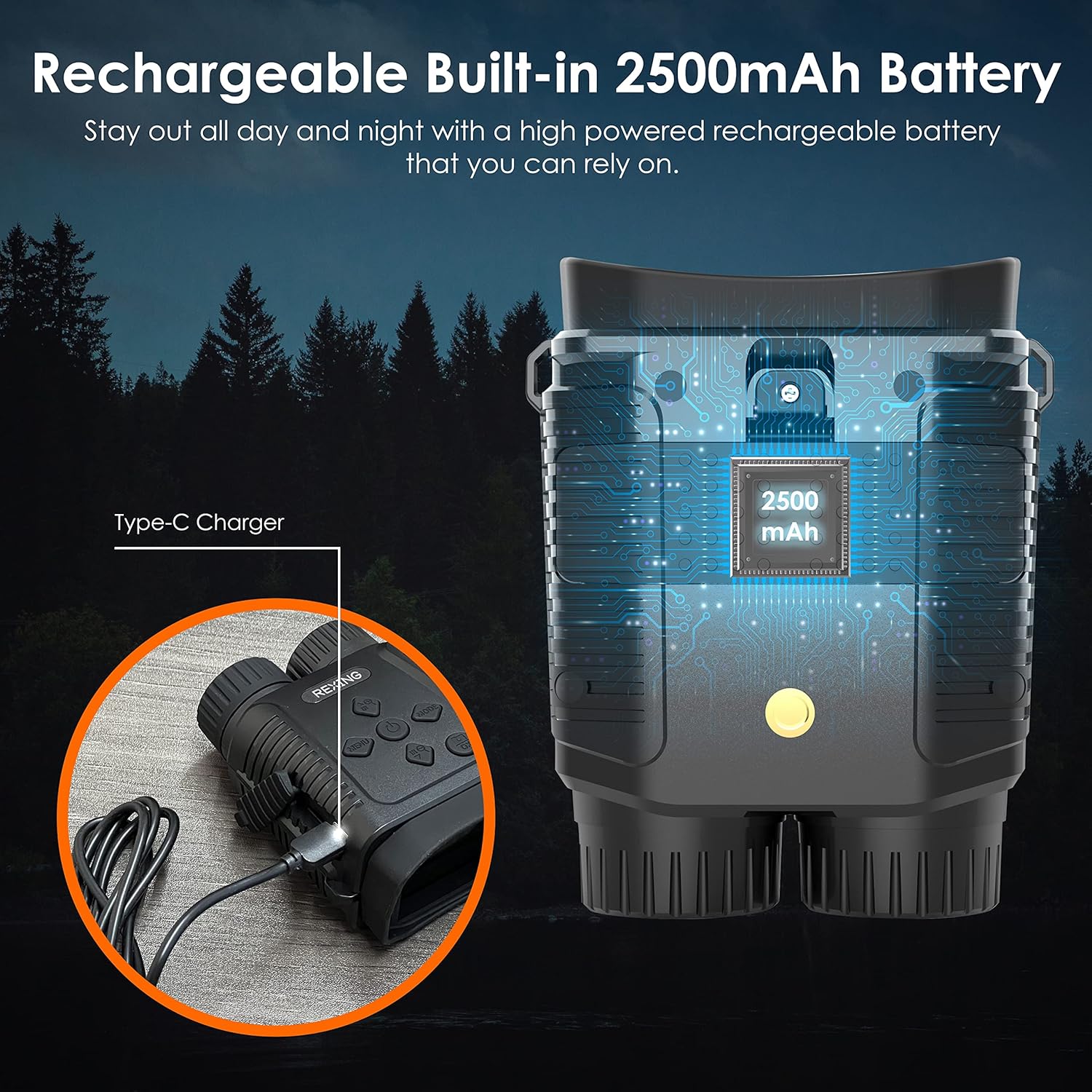 RexingUSA B1 Mini – Mini prismáticos digitales de visión nocturna 4K – Binoculares infrarrojos de viaje para guardar imagen y video con pantalla de
