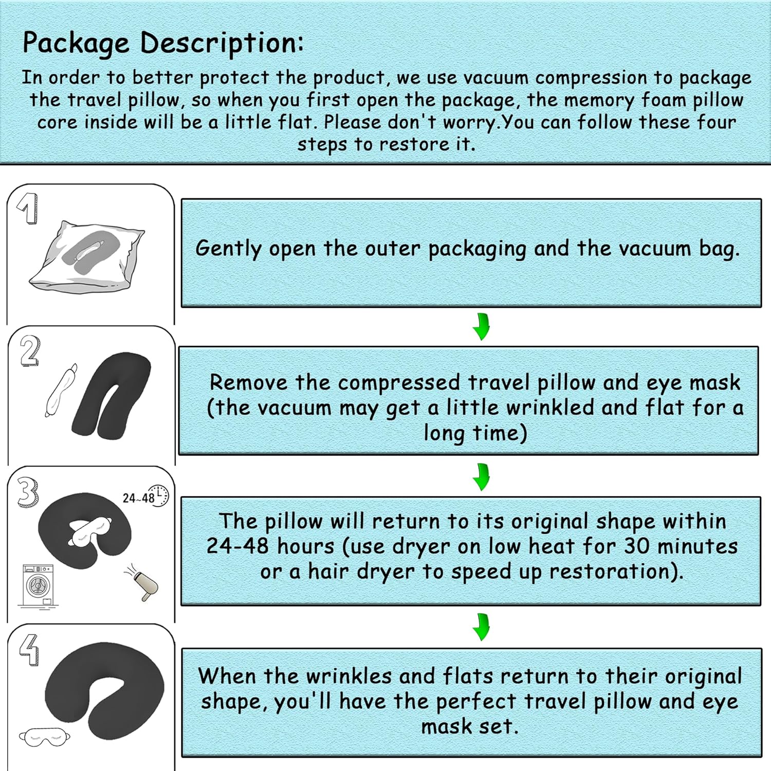 Sexysamba Juego de almohadas de viaje de espuma viscoelástica pura para adultos, funda cómoda y extraíble, lavable a máquina, almohada de soporte