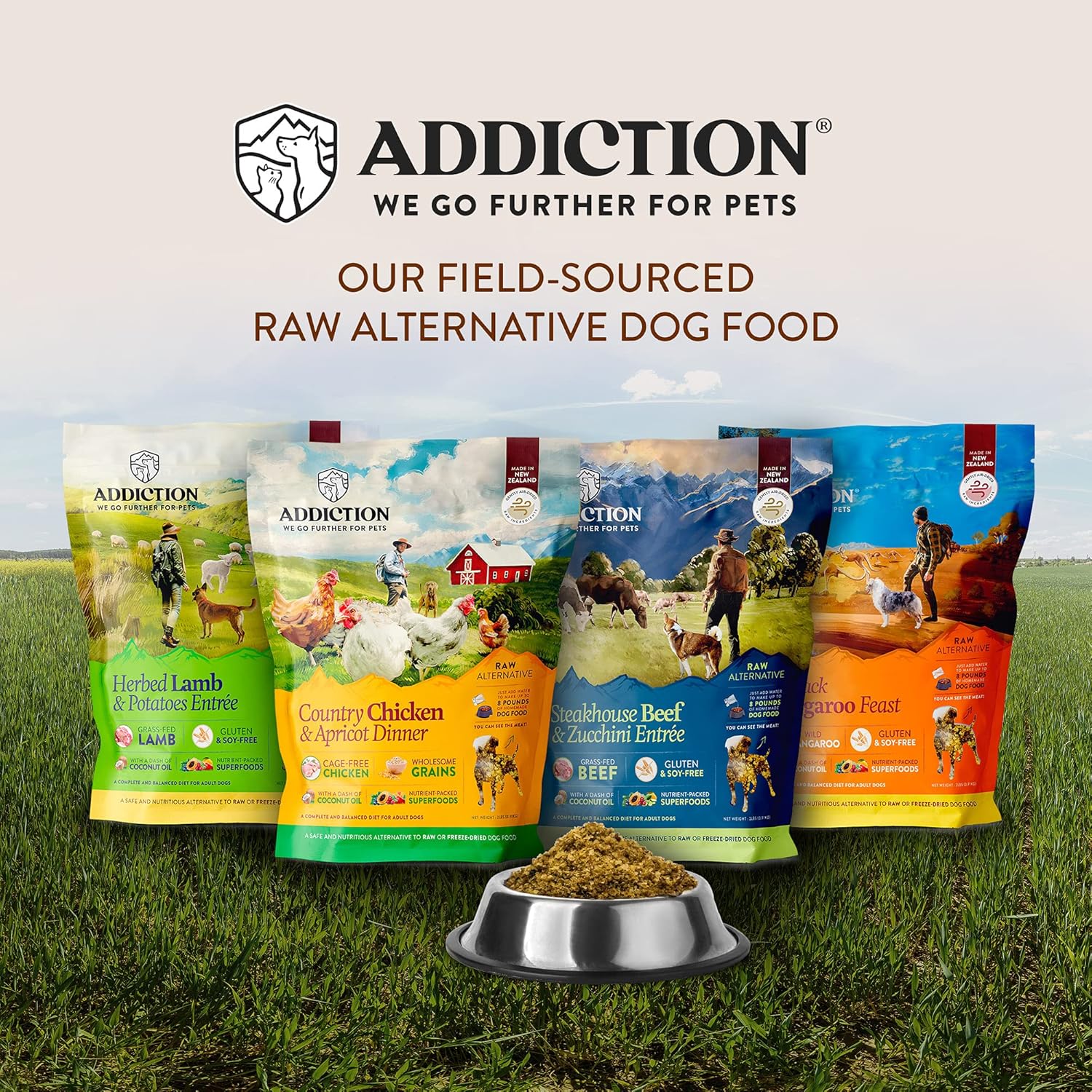 Addiction Raw dehydrated Grain-Free Dog Food, país pollo y albaricoque, 2lbs por Addiction mascota Alimentos