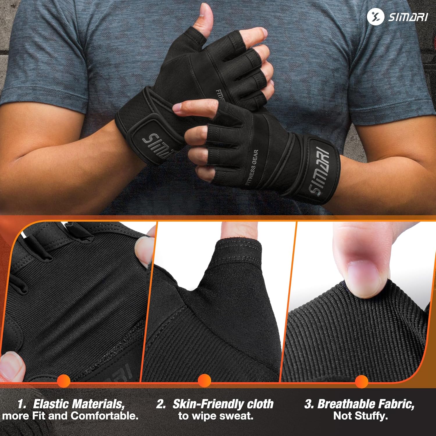 SIMARI Guantes de entrenamiento acolchados para hombres y mujeres, guantes de levantamiento de pesas ventilados con soporte de muñequera, protección