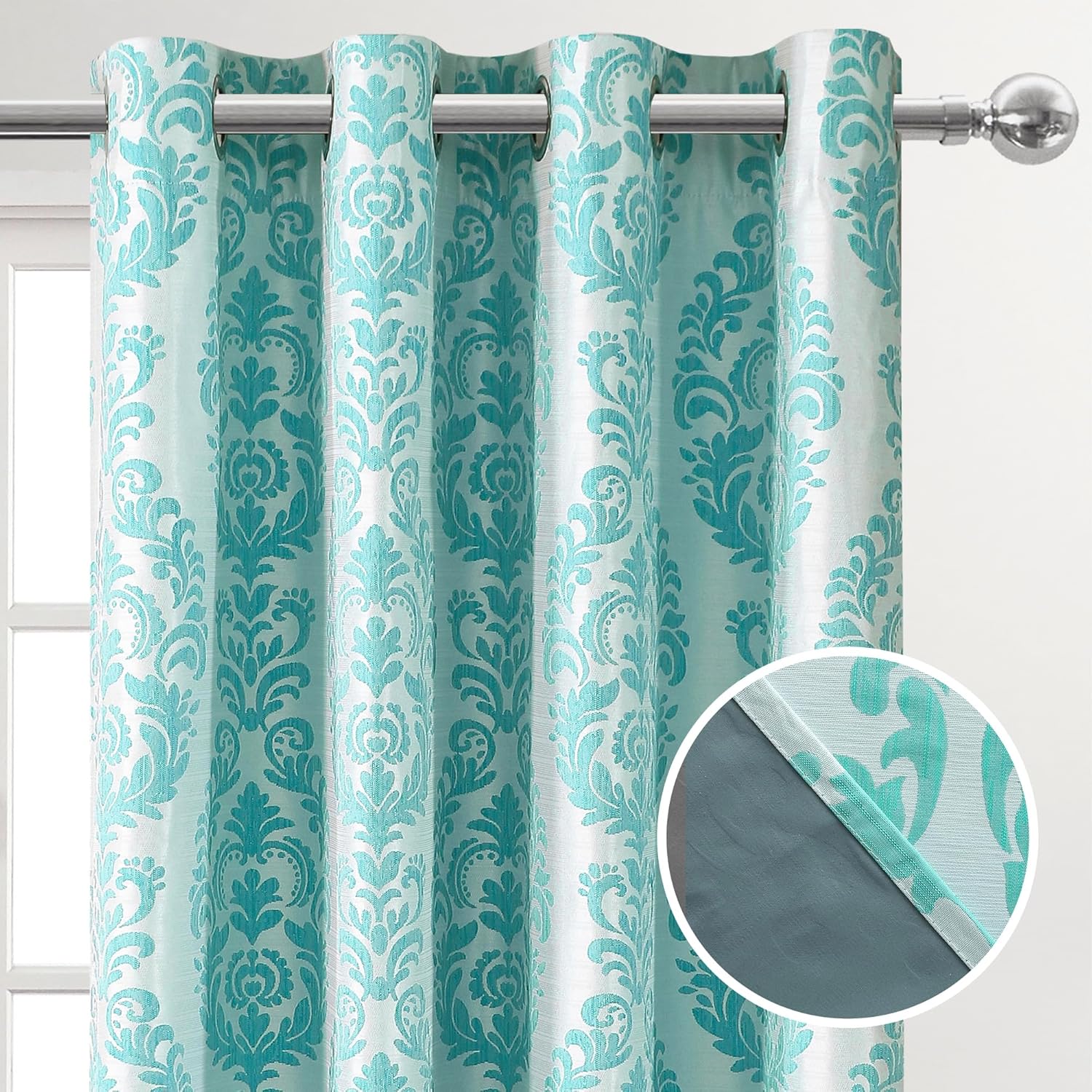 Hiasan – Cortinas opacas 100 % de tela de jacquard con revestimiento térmico., Poliéster & Mezcla de poliéster, Verde Aqua